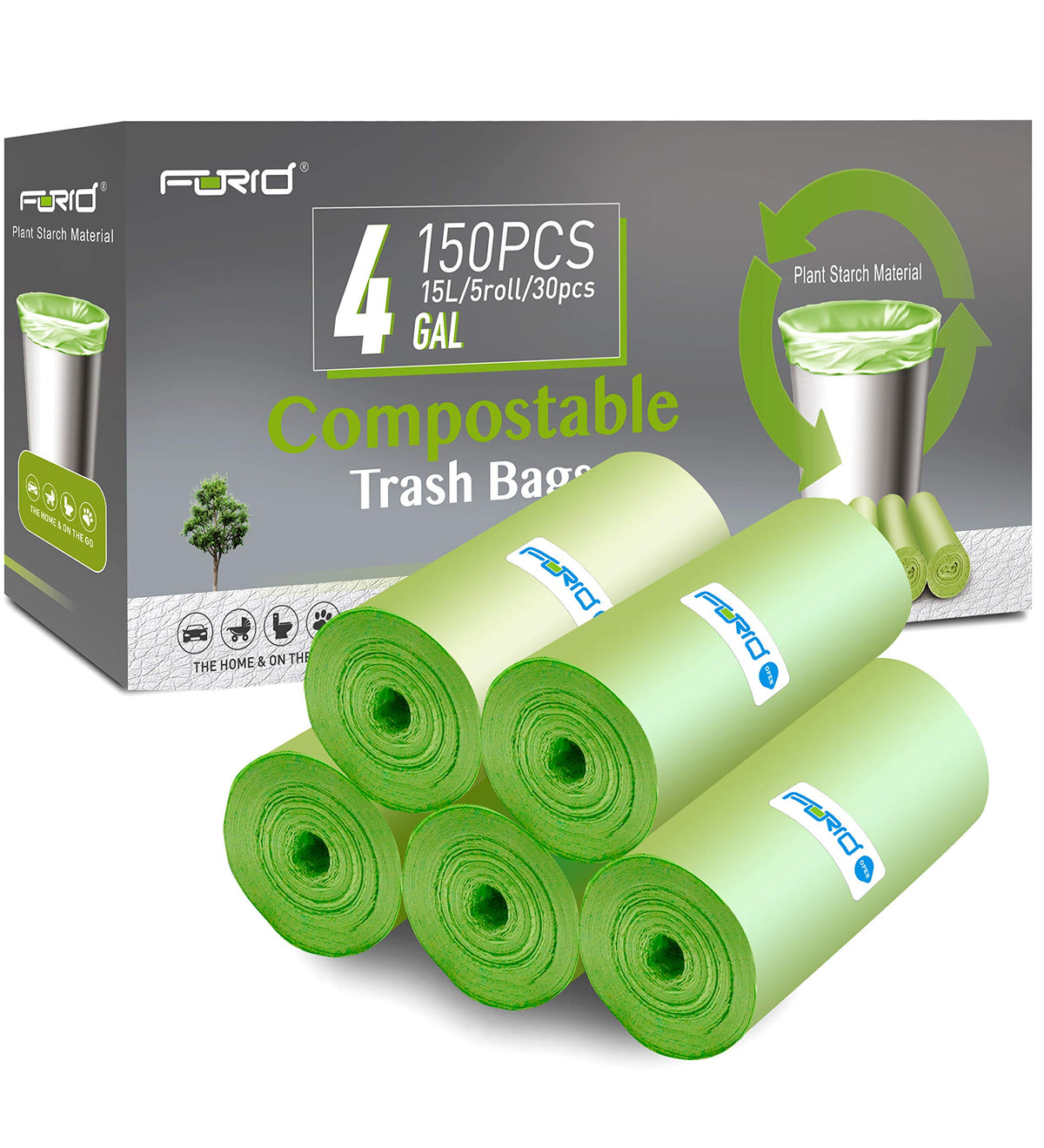 FORID Compostable Trash Bags - Unscented, Plant Starch Material