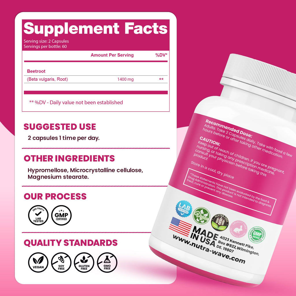 Nutra Wave Organic Beet Root Capsules Non-GMO Vegan


