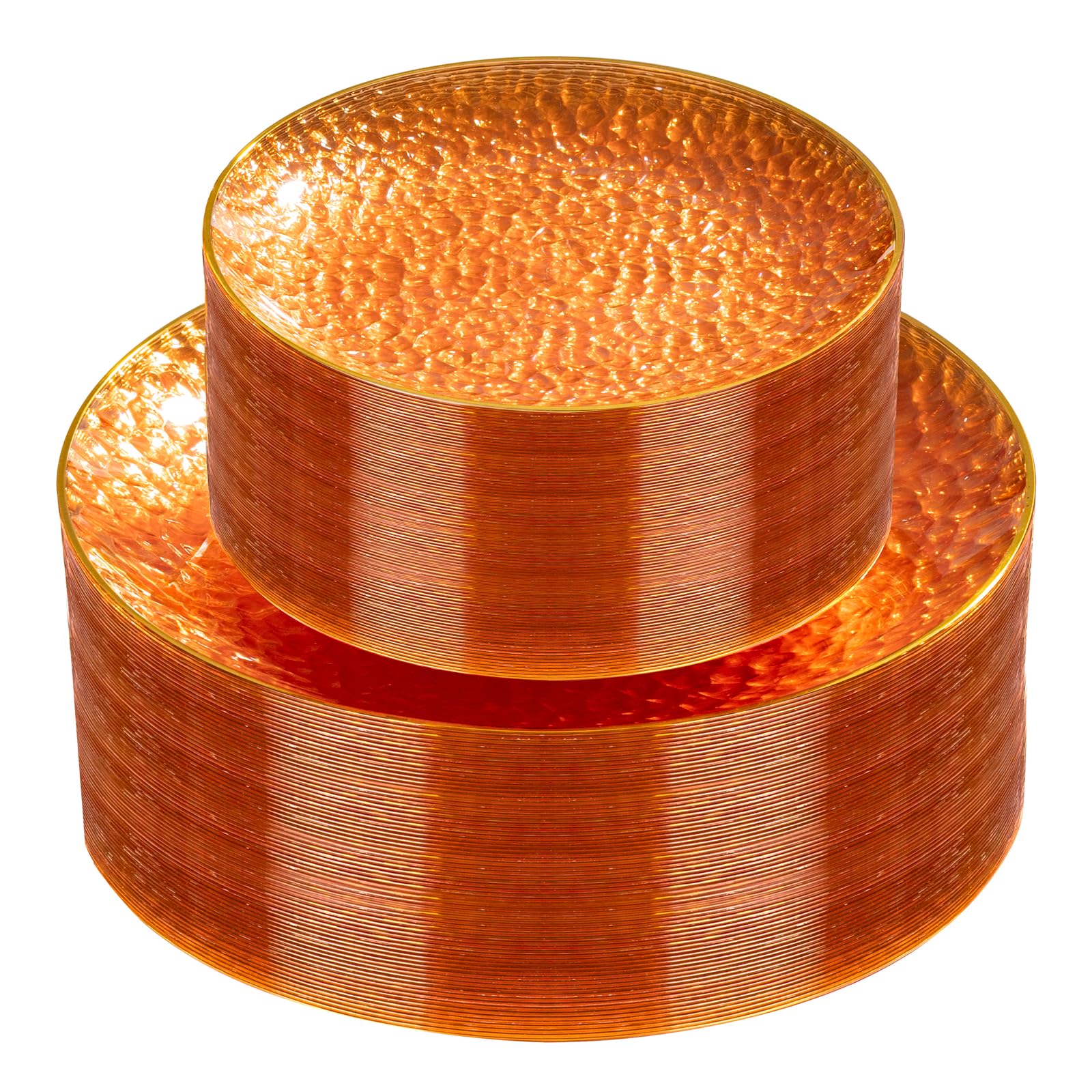 Rubtlamp Clear Plastic Plates with Gold Rim - Heavy-Duty Disposable Dinner & Dessert Plates