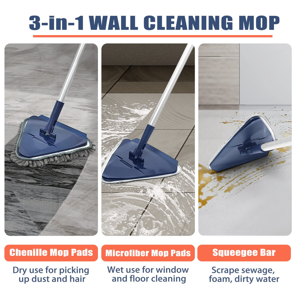 JEHONN Wall Mop 82-Inch Reach | 3-in-1 Duster with Pads

