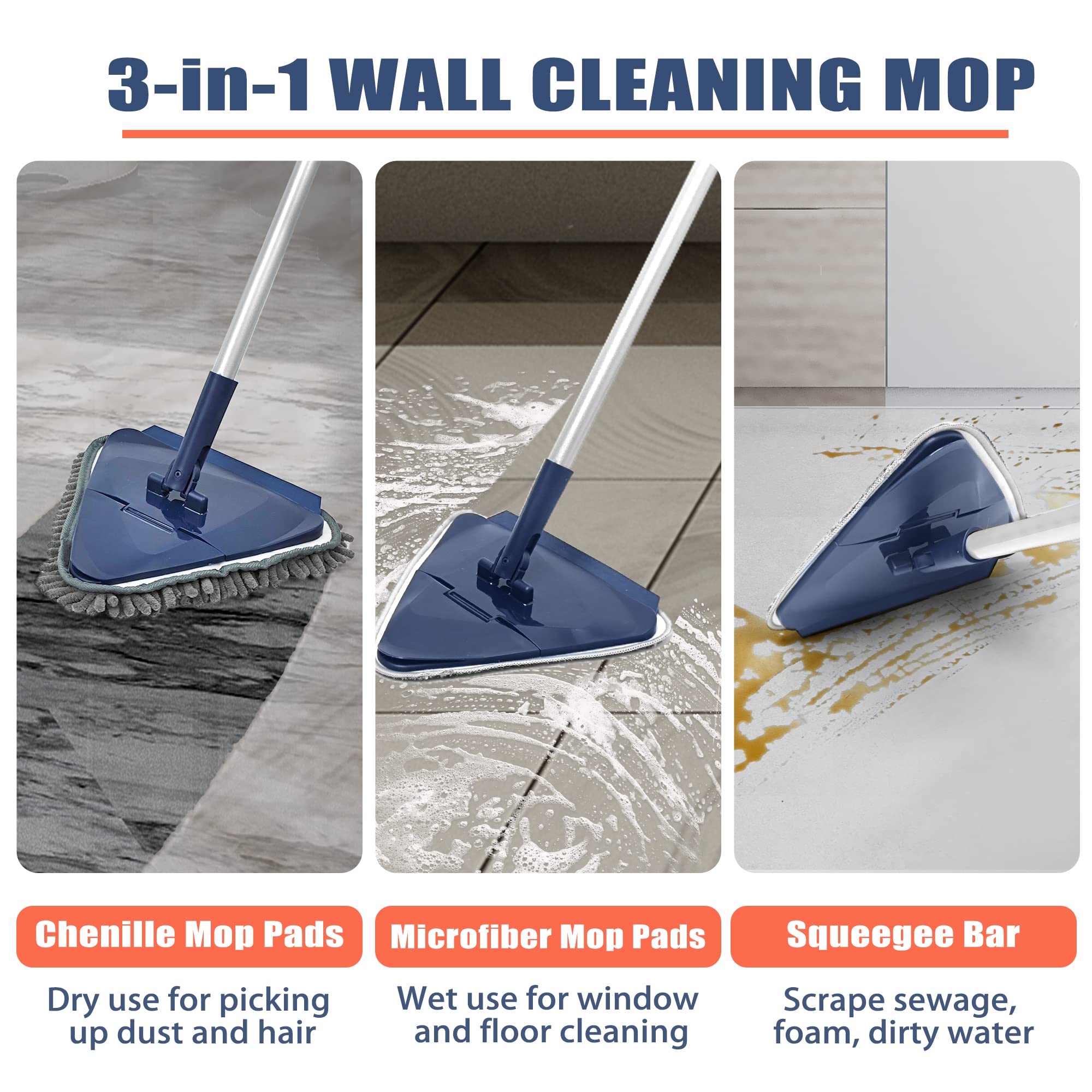 JEHONN Wall Mop 82-Inch Reach | 3-in-1 Duster with Pads

