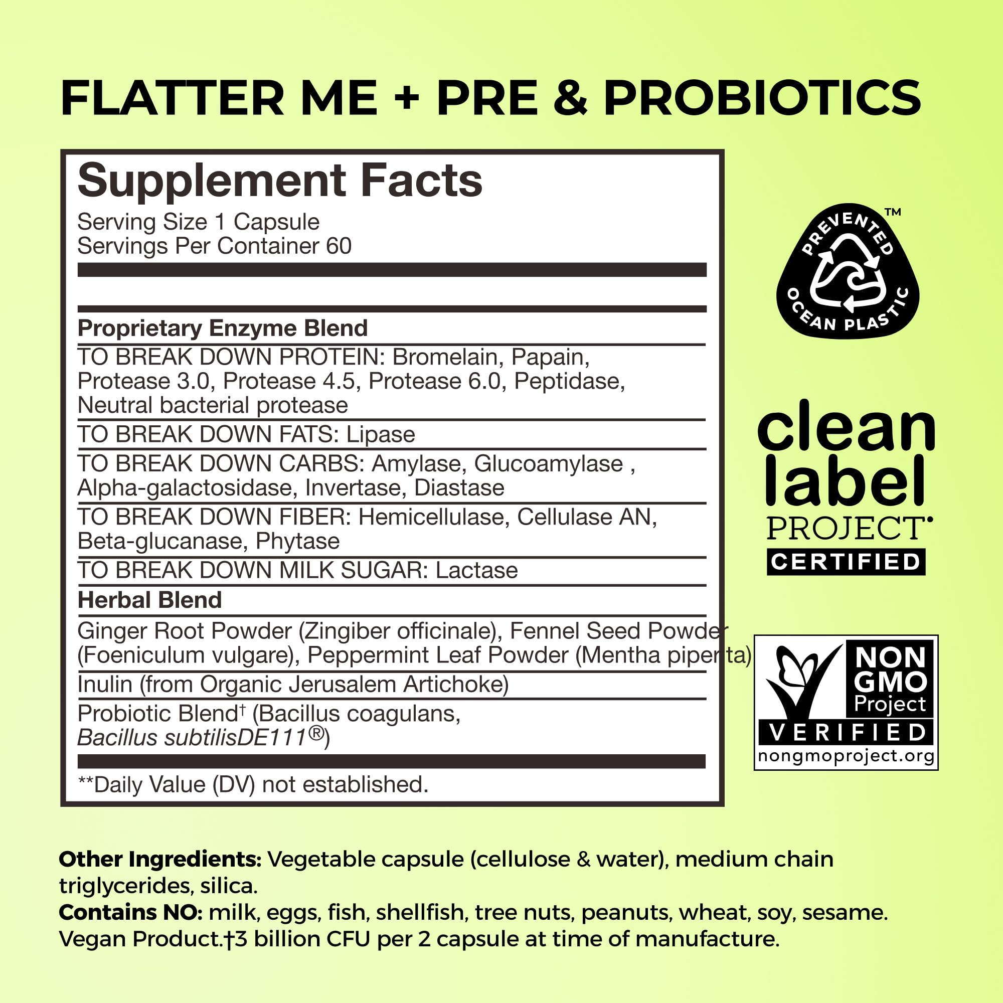 HUM Flatter Me Digestive Enzymes with Prebiotics Probiotics

