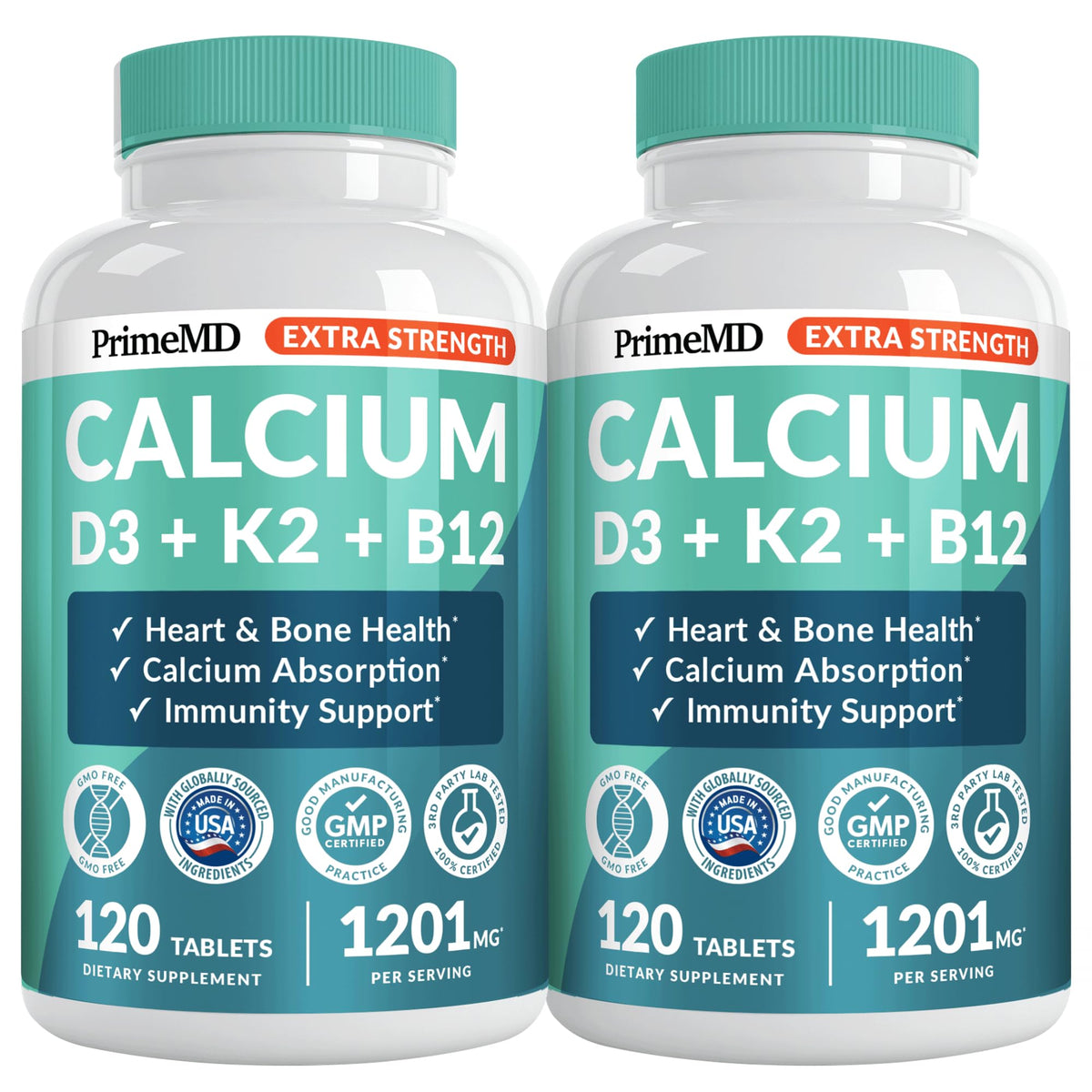 Calcium 4-in-1 Vitamin D3 K2 Supplement for Adults, Vegan & Gluten-Free