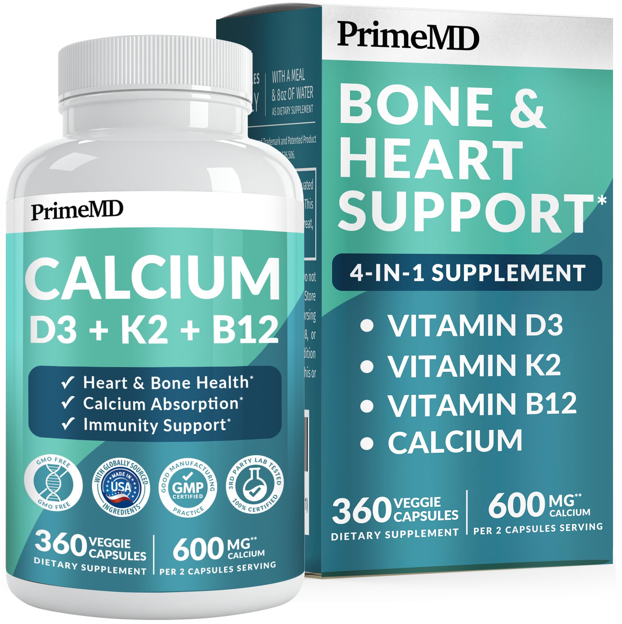 Calcium Citrate with D3 & K2 for Adults - Vegan Calcium Supplement