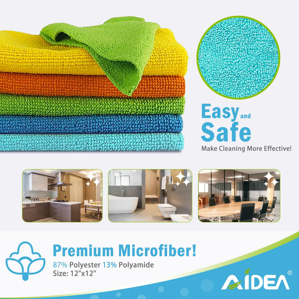AIDEA Microfiber Cleaning Cloths – Soft, Reusable Towels

