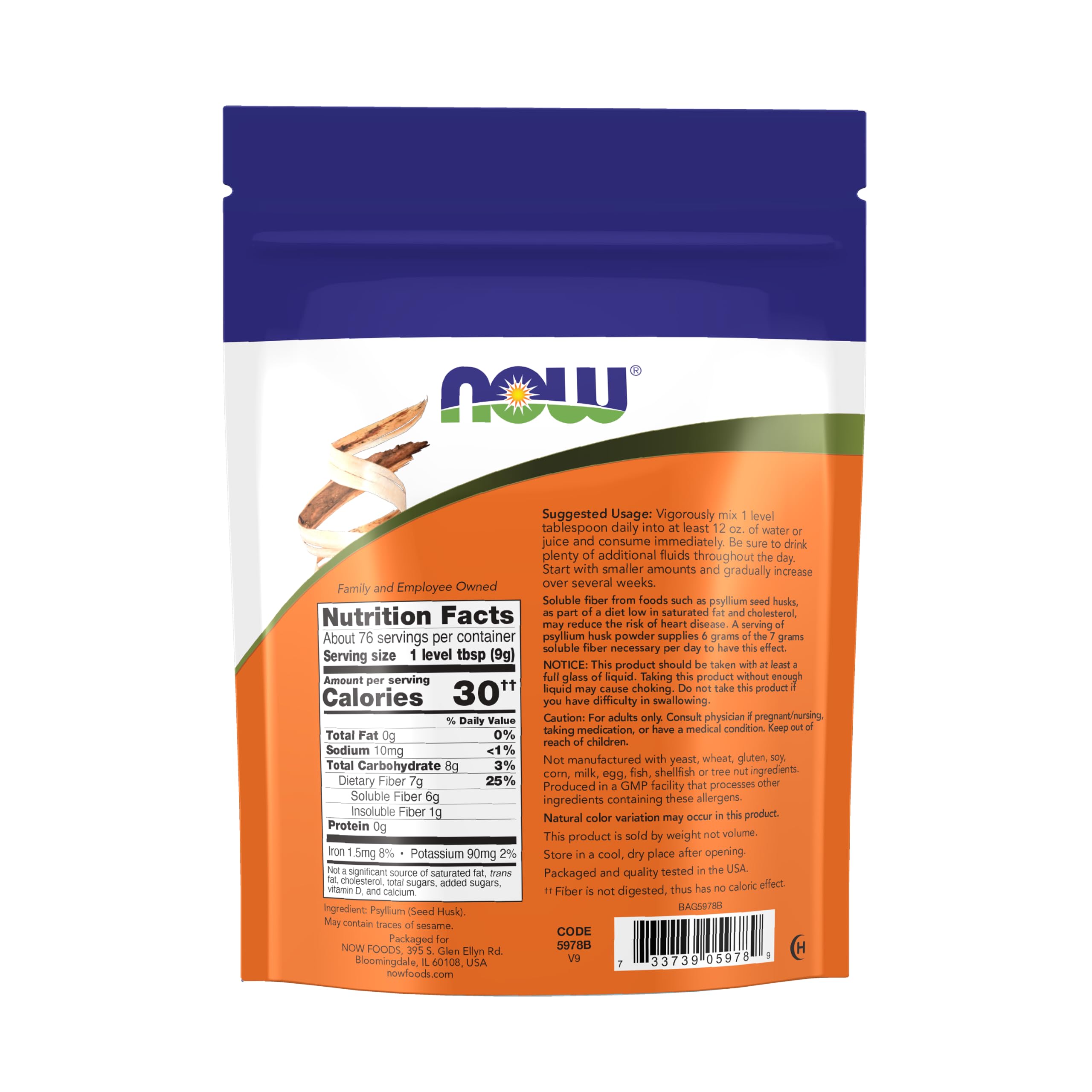 NOW Foods Psyllium Husk Powder Non-GMO Soluble Fiber

