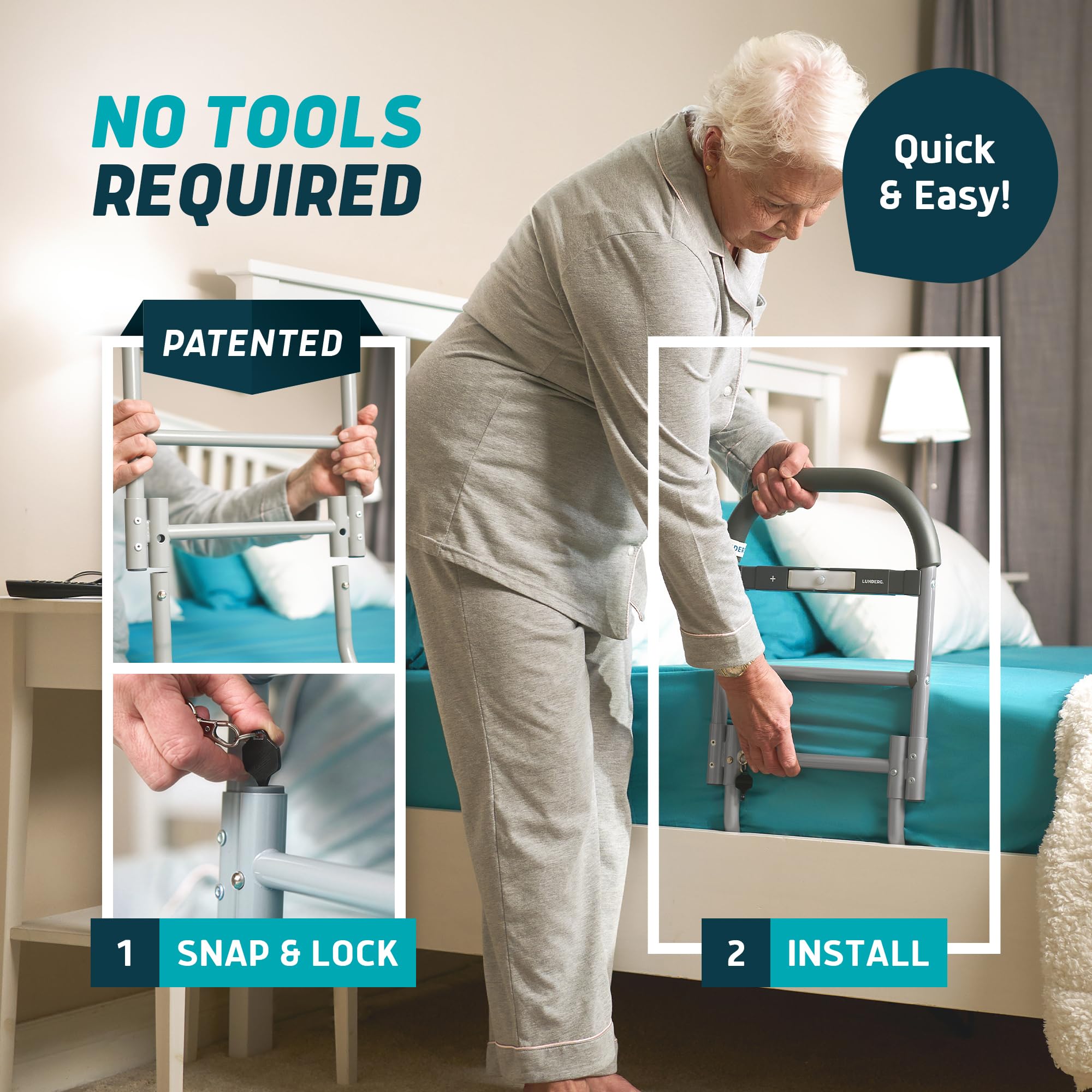 Lunderg Bed Assist Rail with Motion-Activated Light

