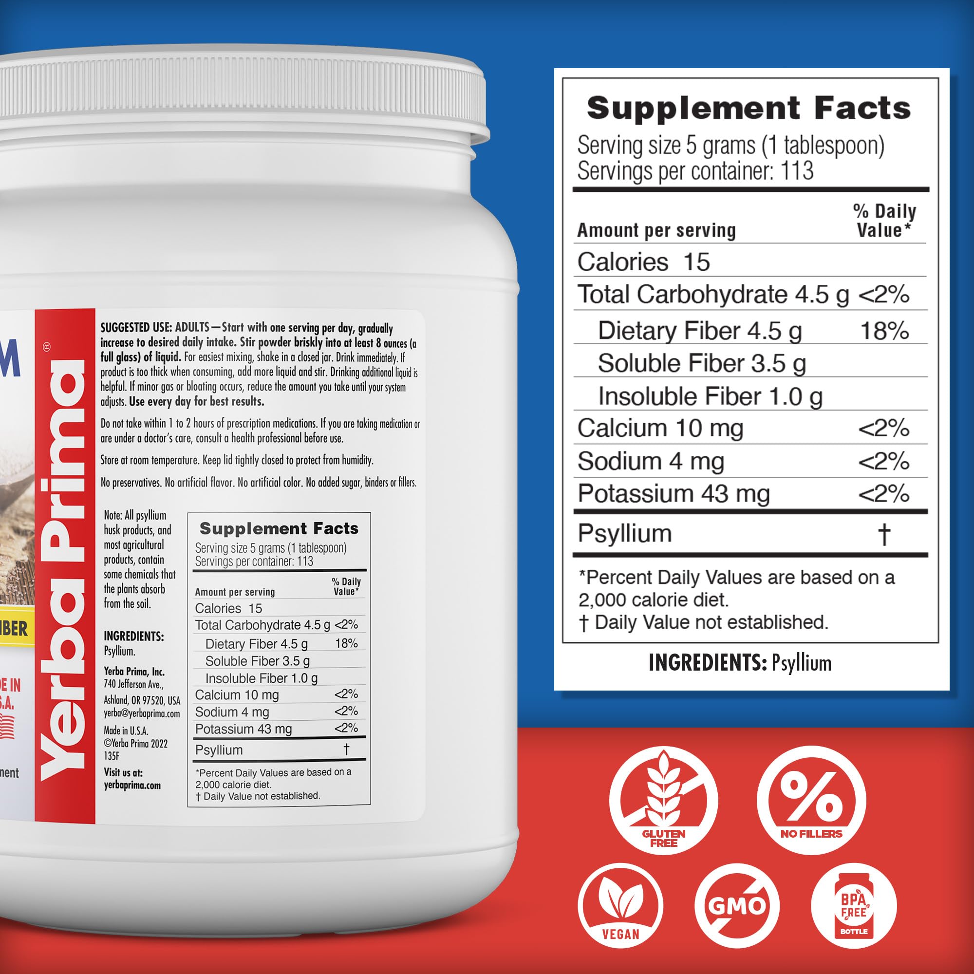 Yerba Prima Psyllium Whole Husks Fiber for Gut Health

