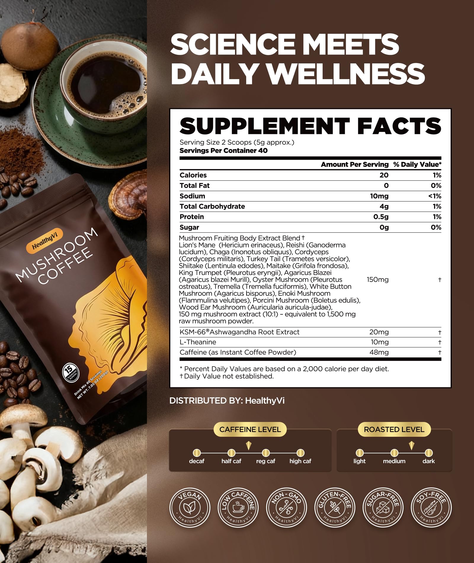 HealthyVi Mushroom Coffee for Focus and Immunity

