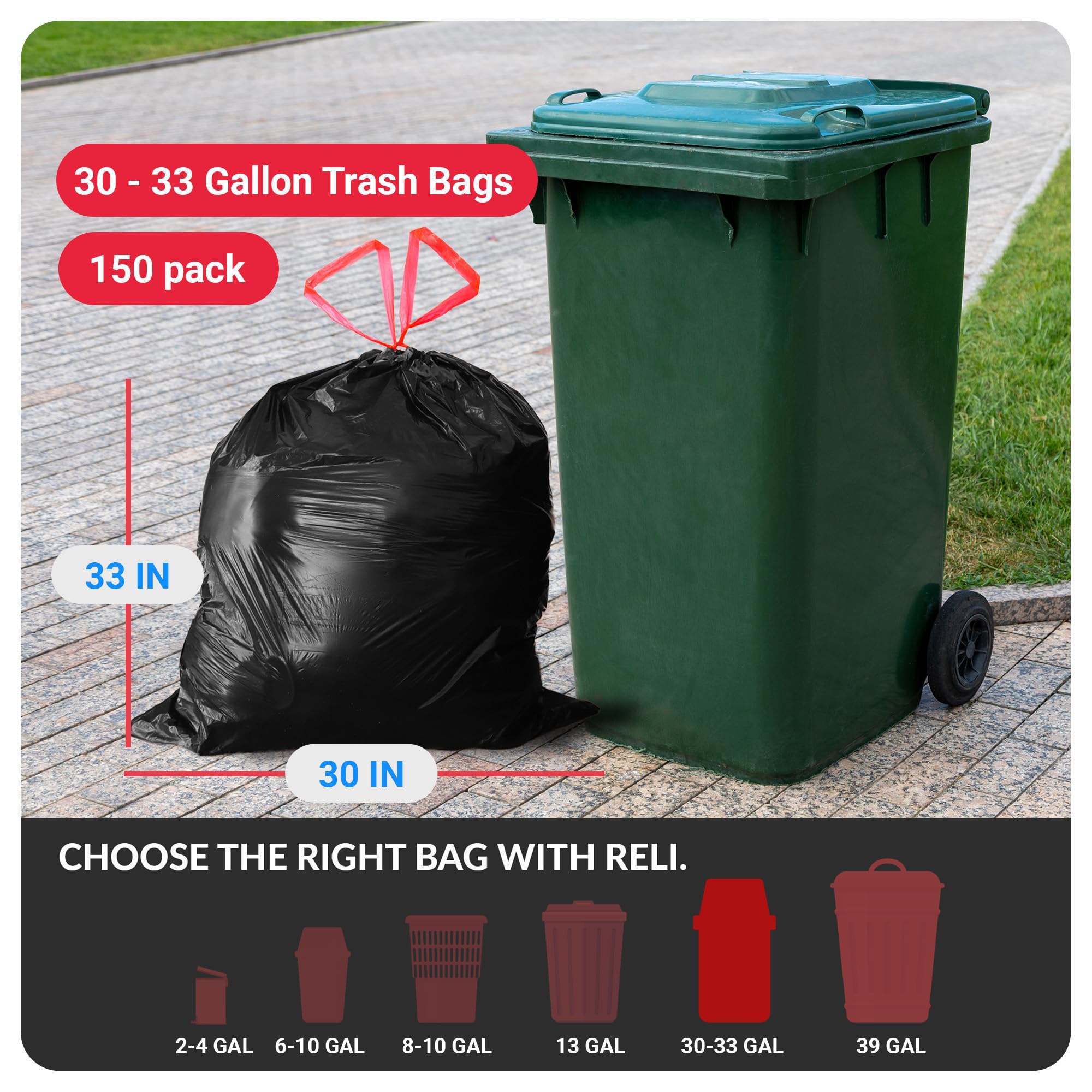 Trash Bags by Reli. - Heavy-Duty Drawstring | Tear-Resistant

