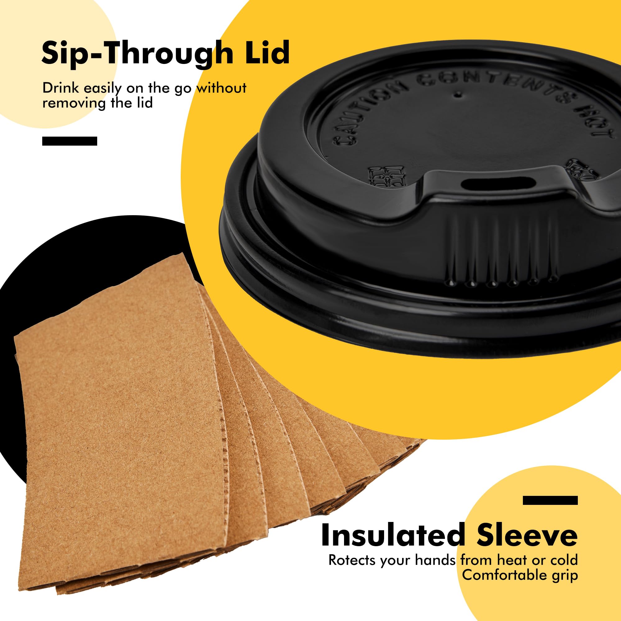 RACETOP Disposable Coffee Cups with Lids and Sleeves

