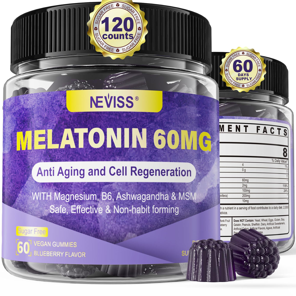Melatonin Gummies for Adults, Antioxidant & Brain Support
