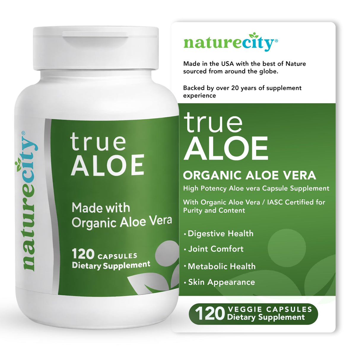 NatureCity TrueAloe Aloe Vera Capsules Organic Single-Ingredient Formula