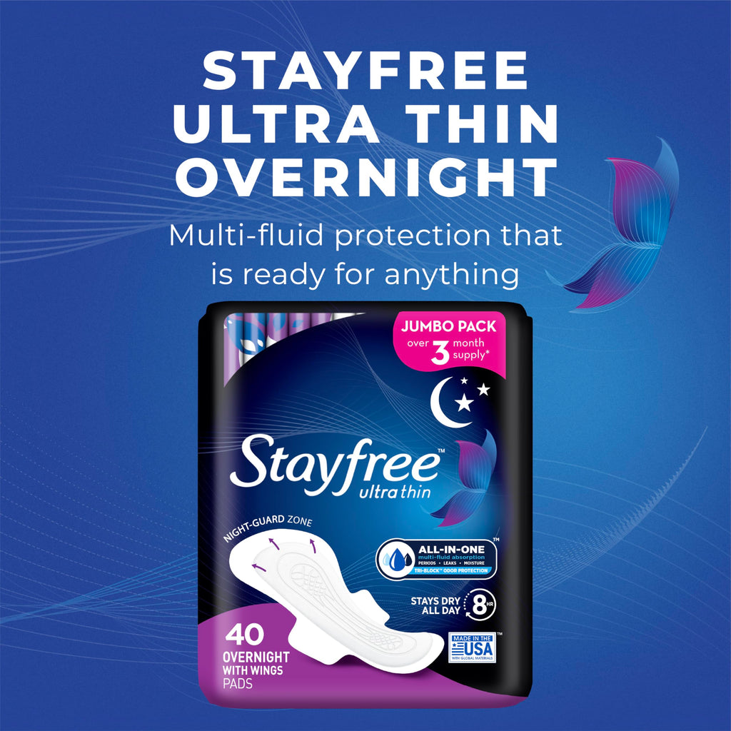 Stayfree Ultra Thin Overnight Pads with Wings | Nighttime Protection


