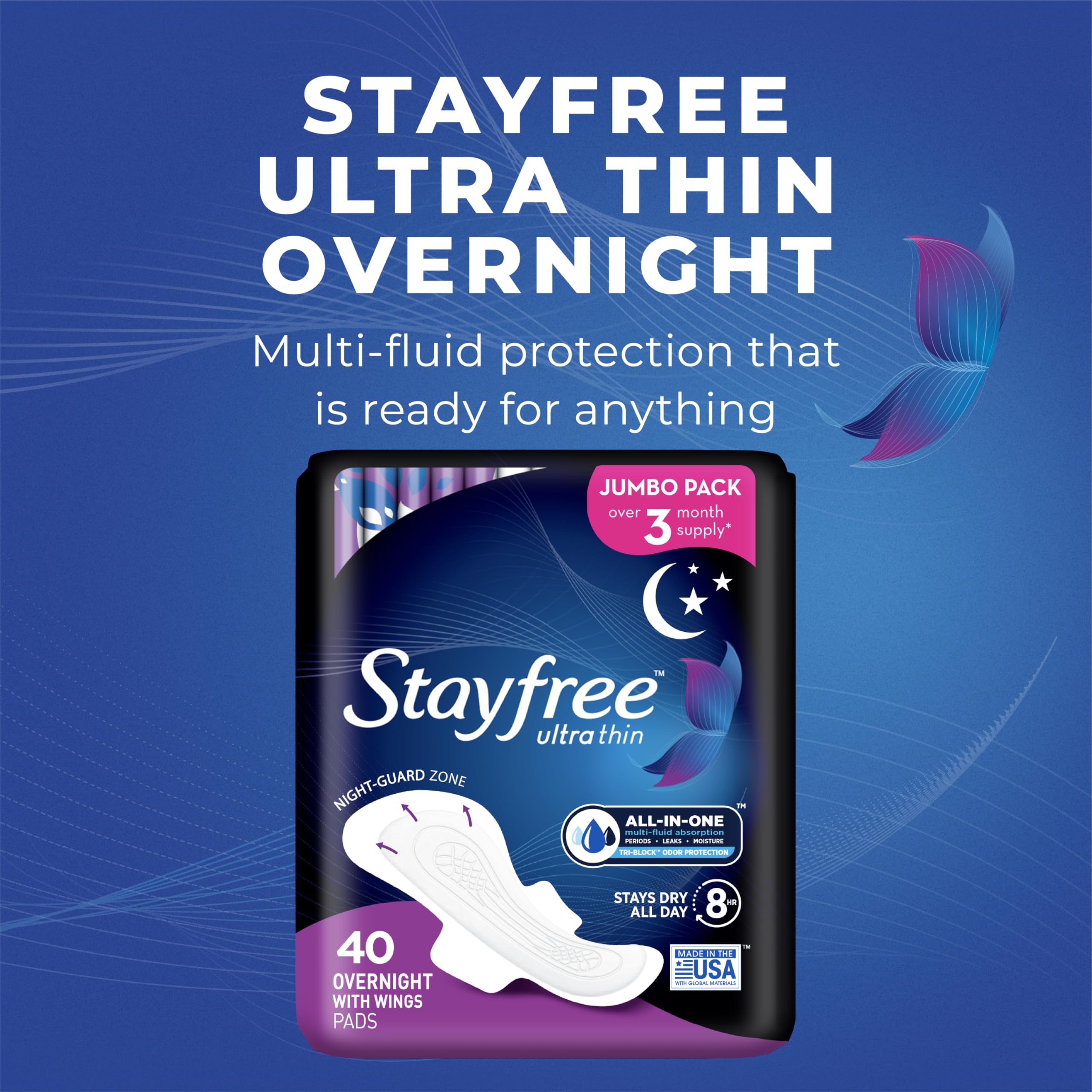 Stayfree Ultra Thin Overnight Pads with Wings | Nighttime Protection

