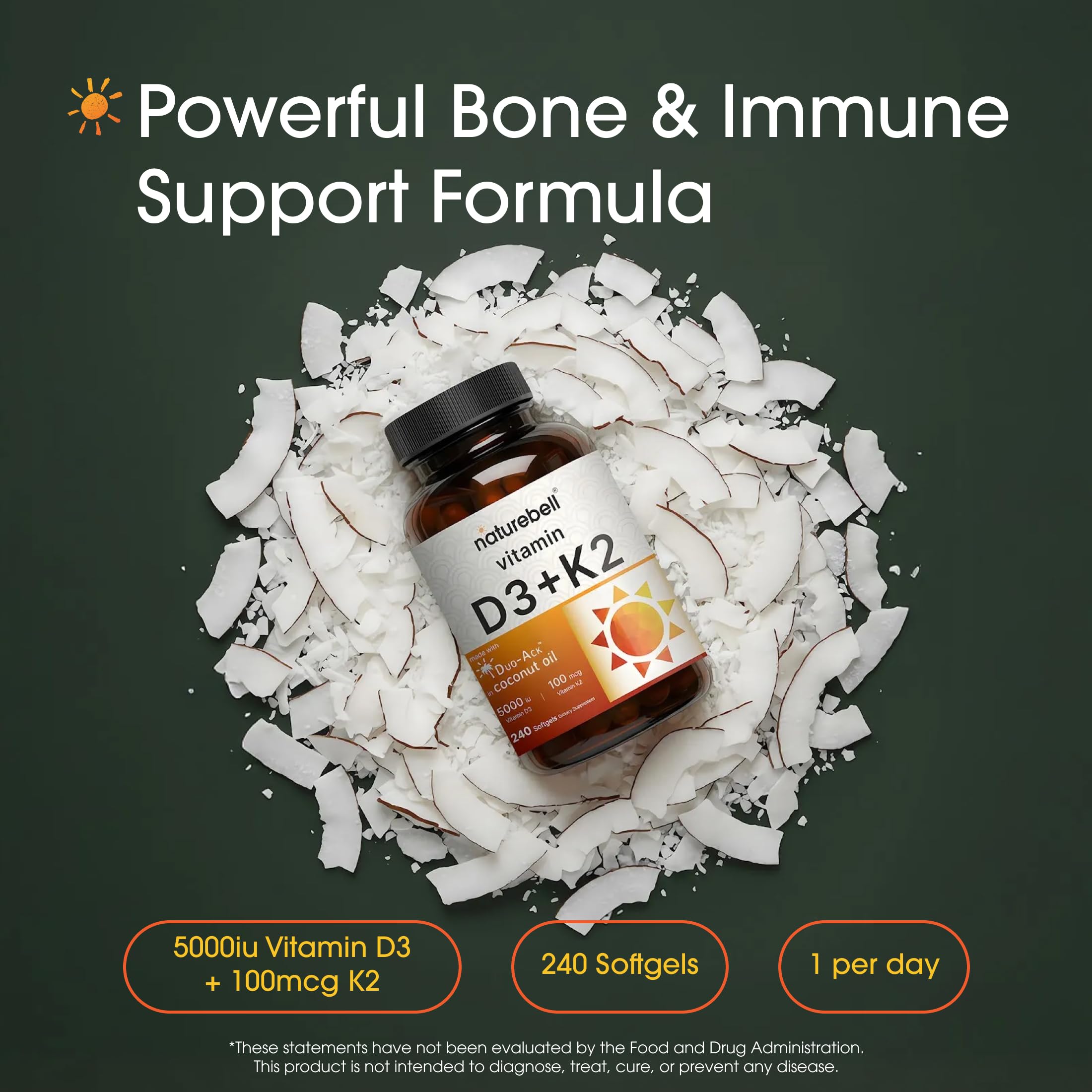 NatureBell Vitamin D3 K2 Supplement for Bone Health

