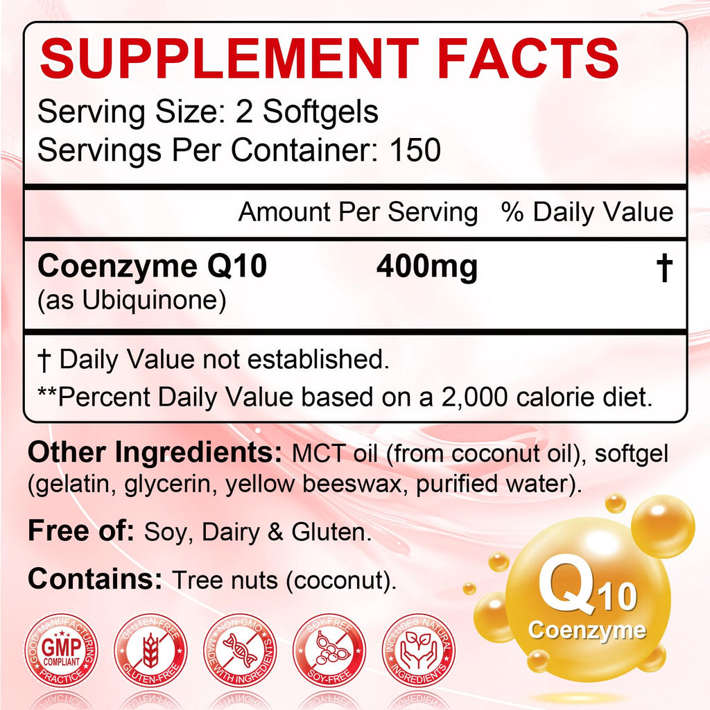 CoQ10 400mg Softgels with MCT Oil for Heart Support

