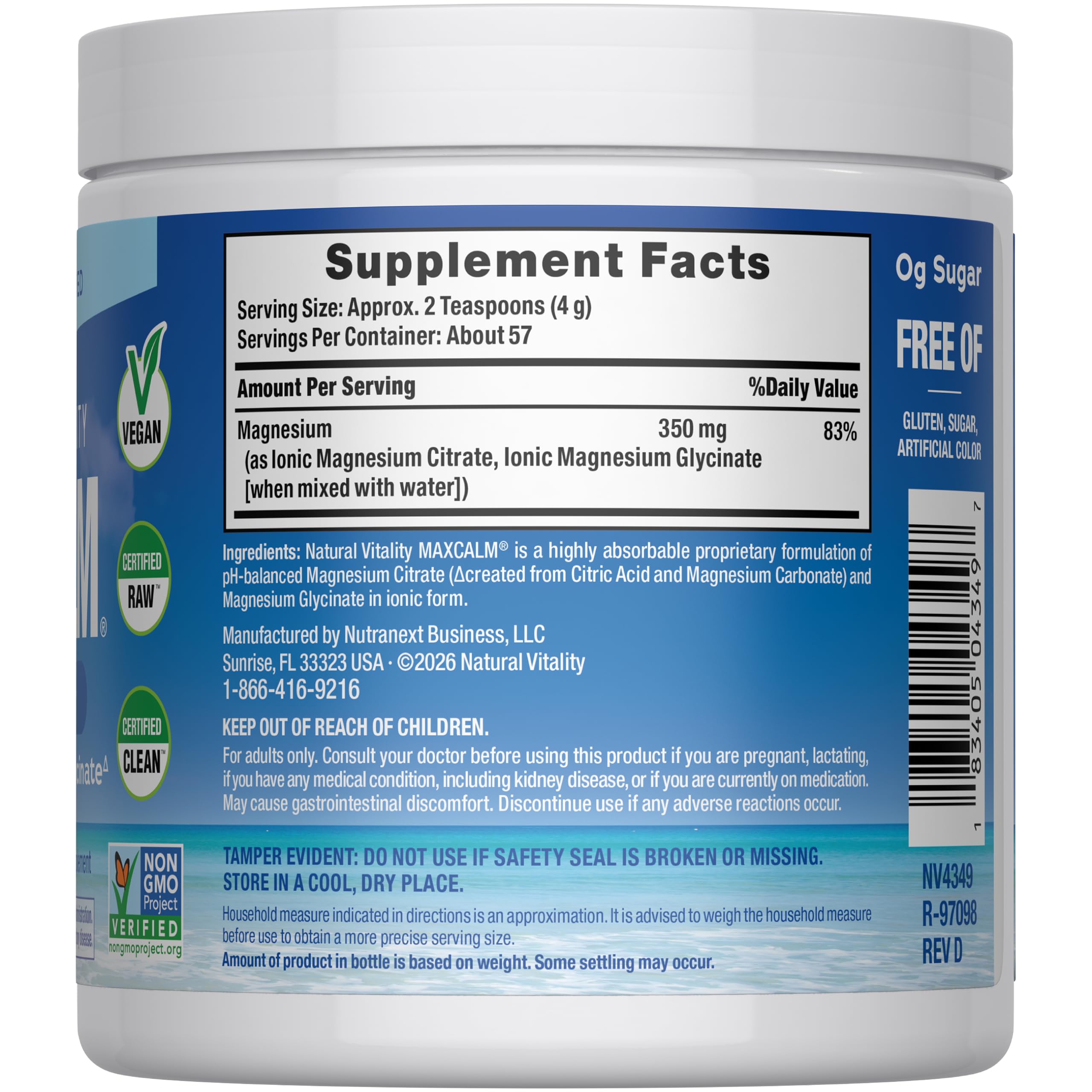 Natural Vitality Magnesium Powder MaxCalm

