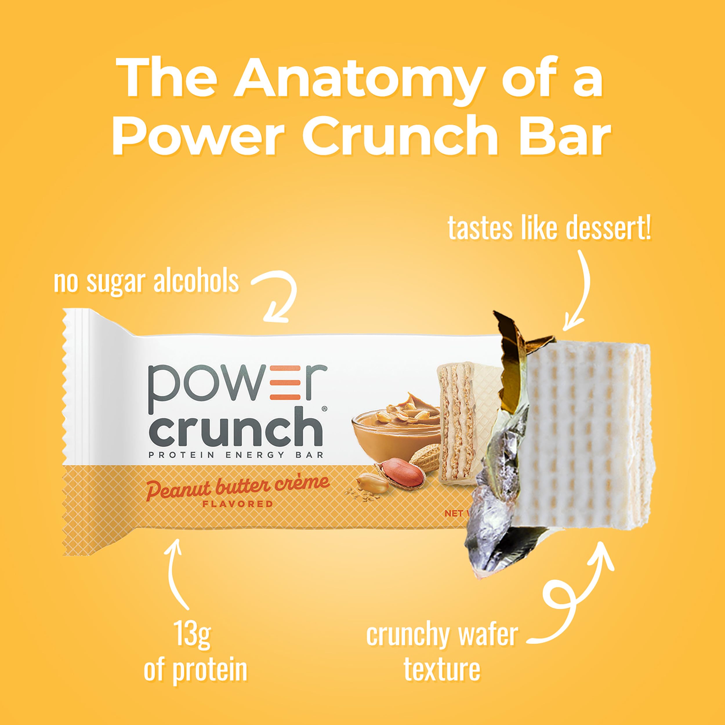 Power Crunch Protein Energy Wafer Bars Peanut Butter Creme, 1.4 Ounce (12 Count)
