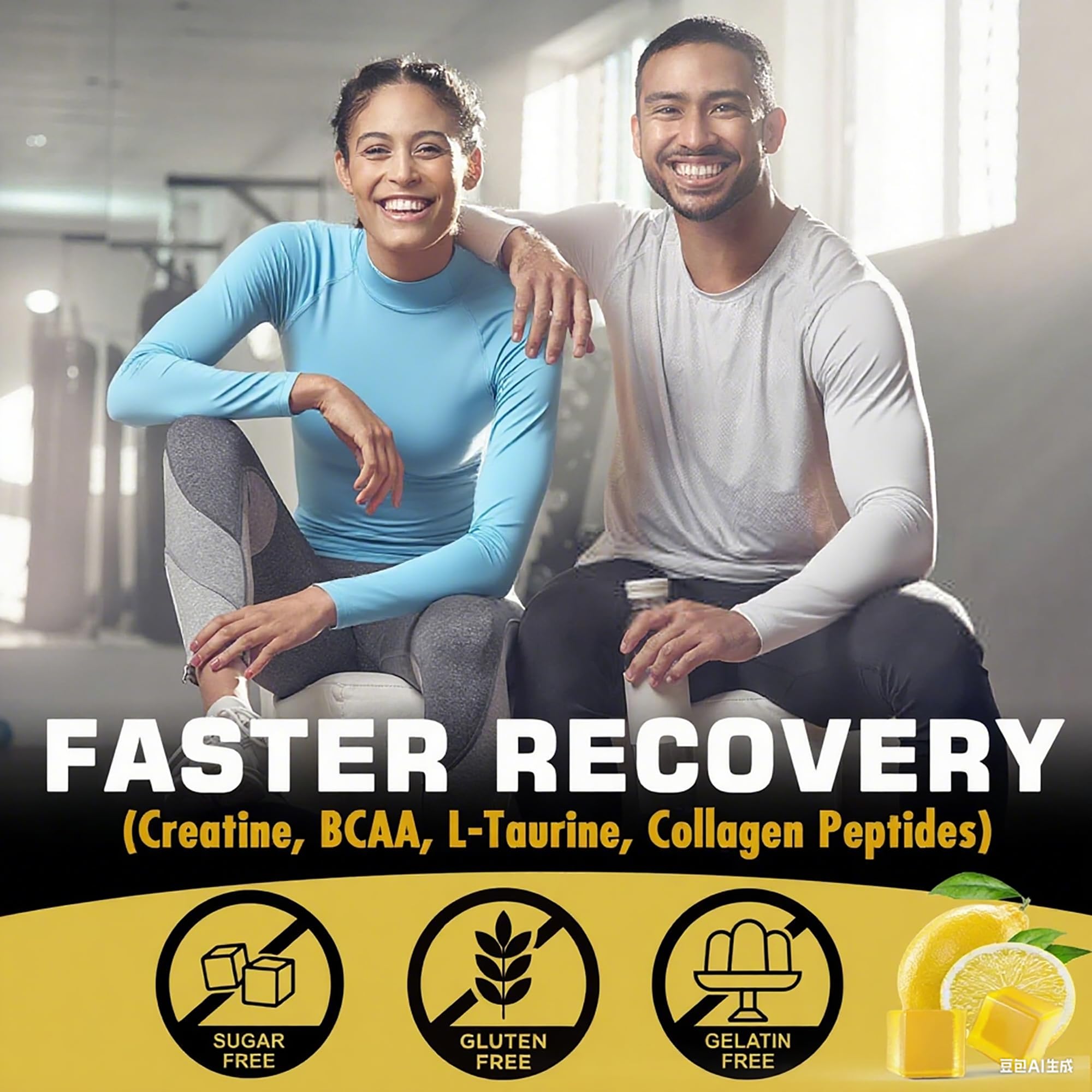 Creatine Monohydrate Gummies with BCAA & Collagen – Lemon

