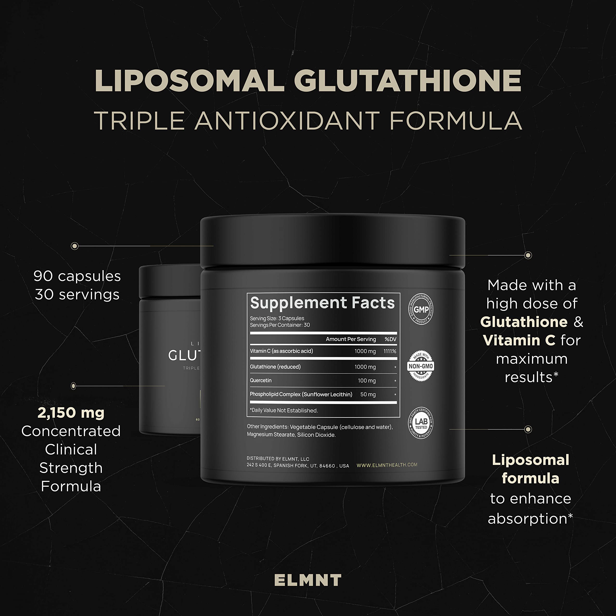ELMNT Liposomal Glutathione with Vitamin C & Quercetin

