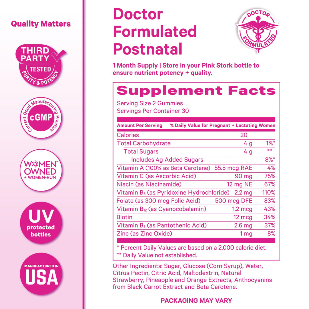 Pink Stork Postnatal Vitamin Gummies | Recovery & Lactation

