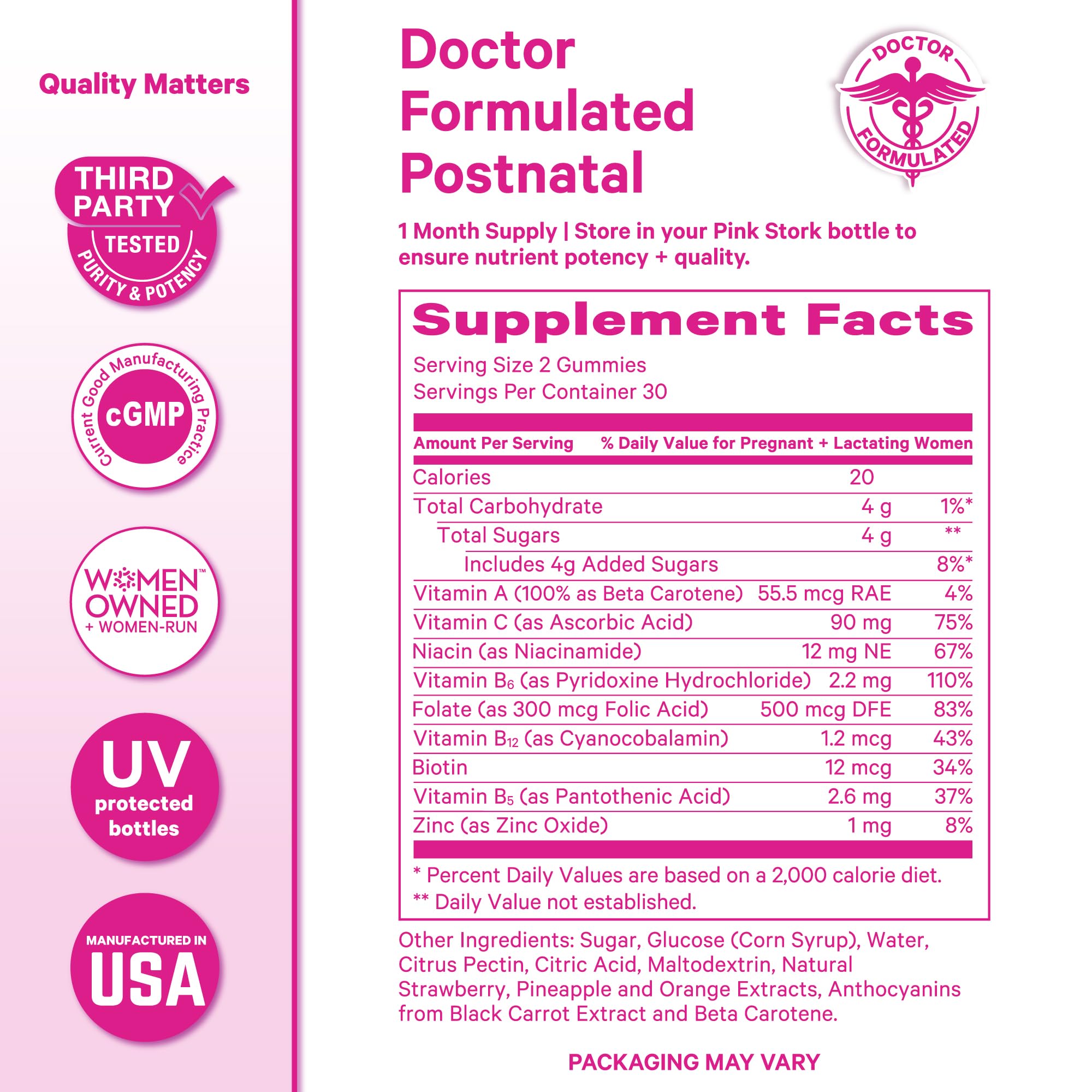 Pink Stork Postnatal Vitamin Gummies | Recovery & Lactation

