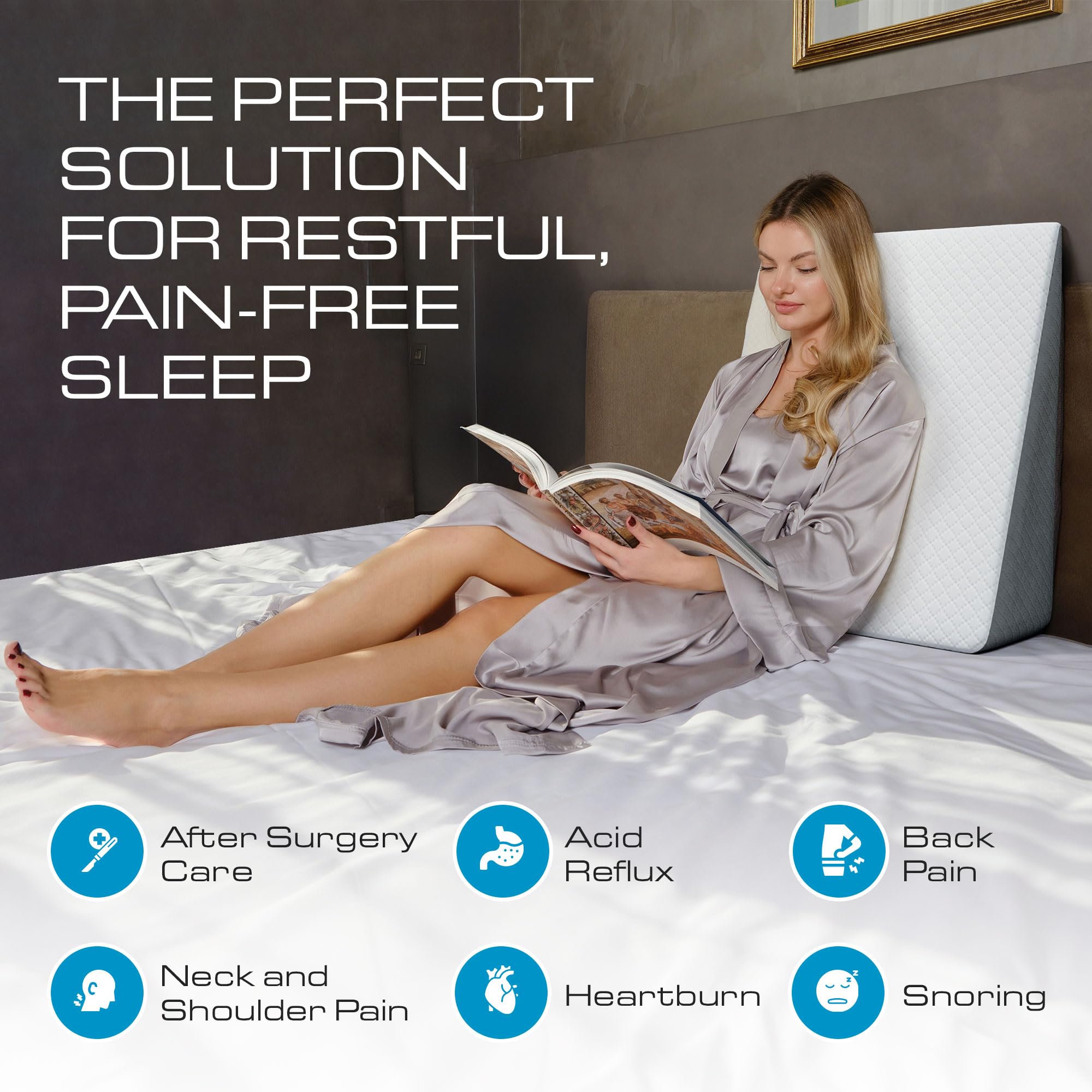 Kolbs Bed Wedge Pillow Memory Foam Top Layer Jacquard Cover

