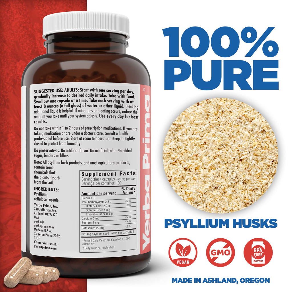Yerba Prima Psyllium Husk Fiber Supplement 625 mg


