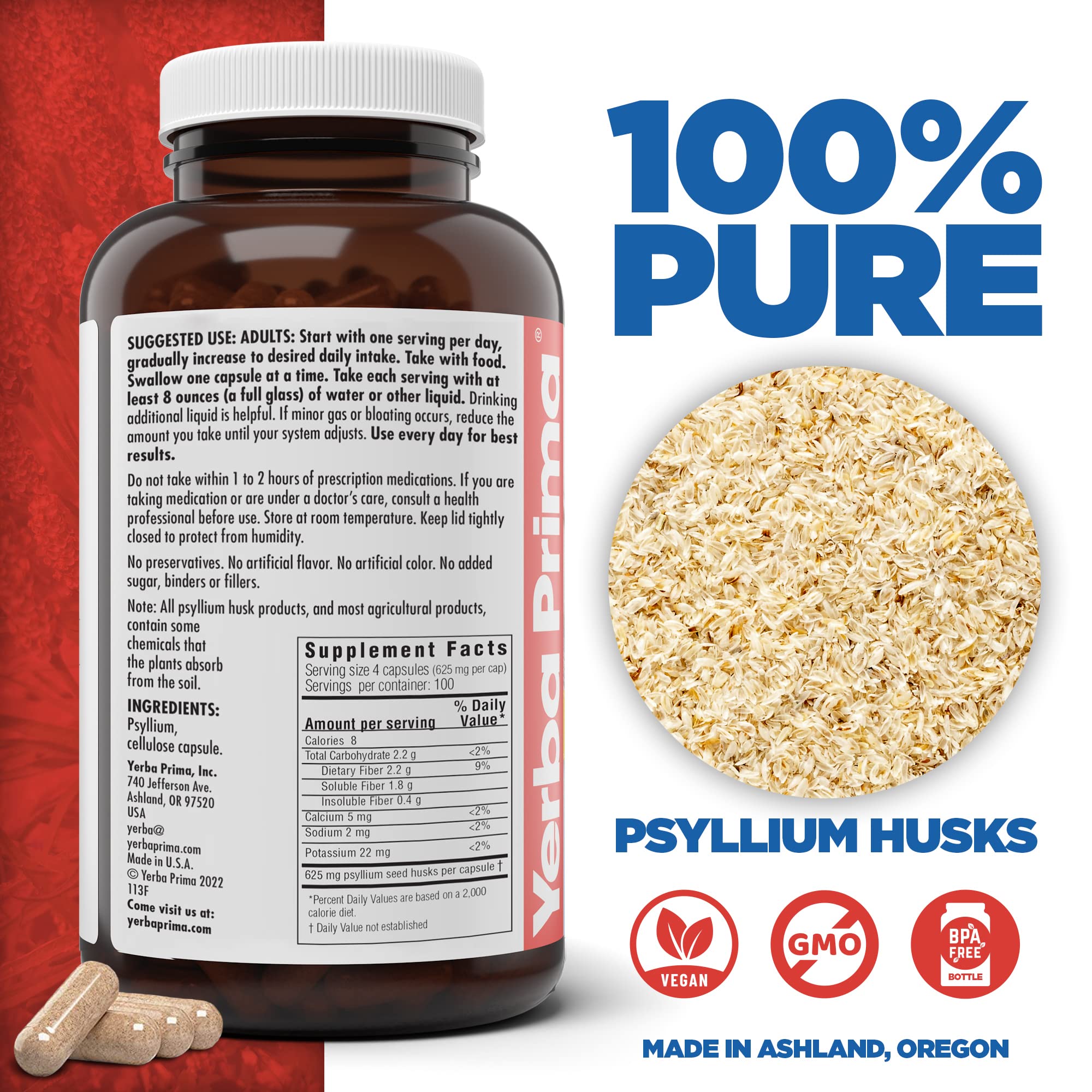 Yerba Prima Psyllium Husk Fiber Supplement 625 mg


