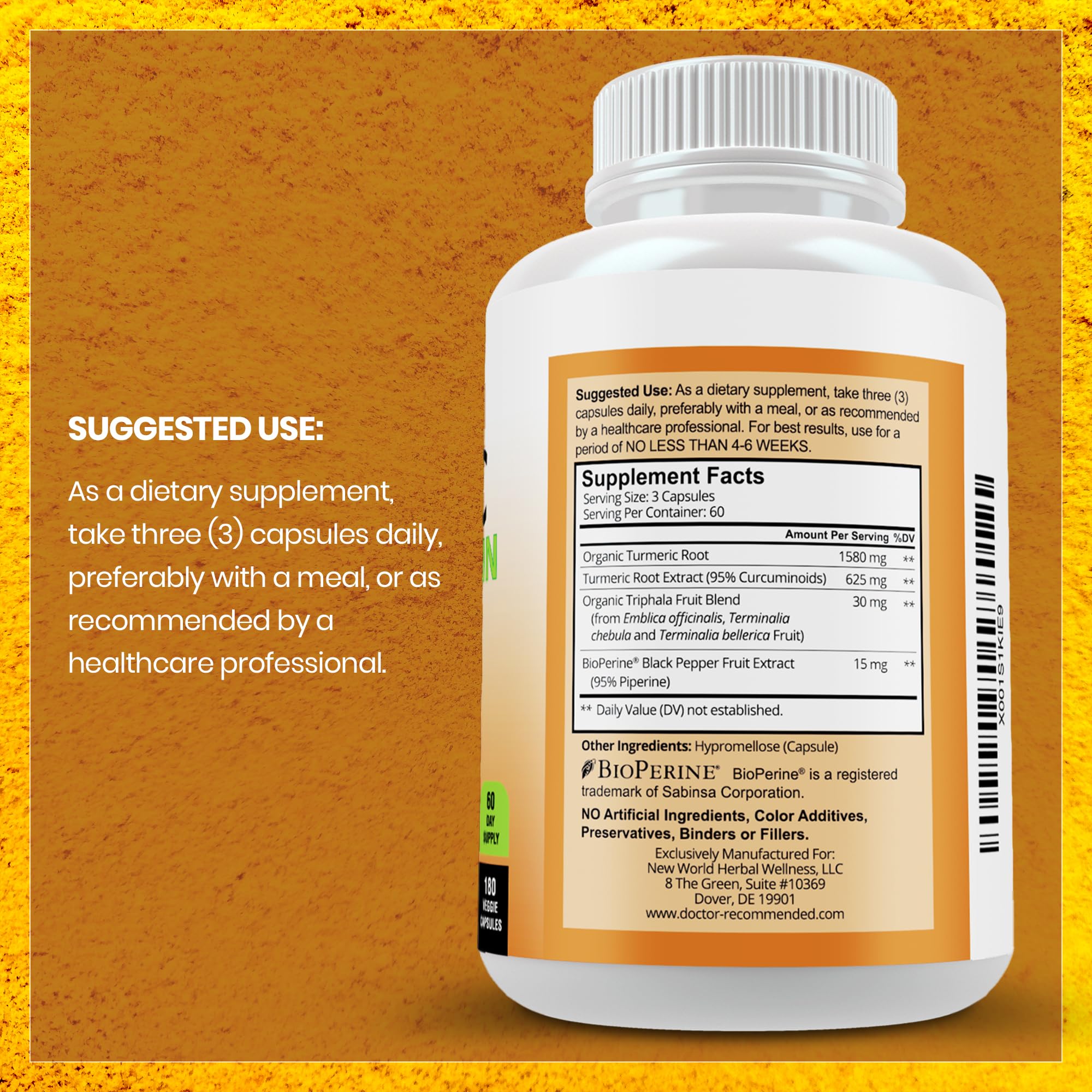 Turmeric Curcumin with BioPerine Organic Veggie Caps

