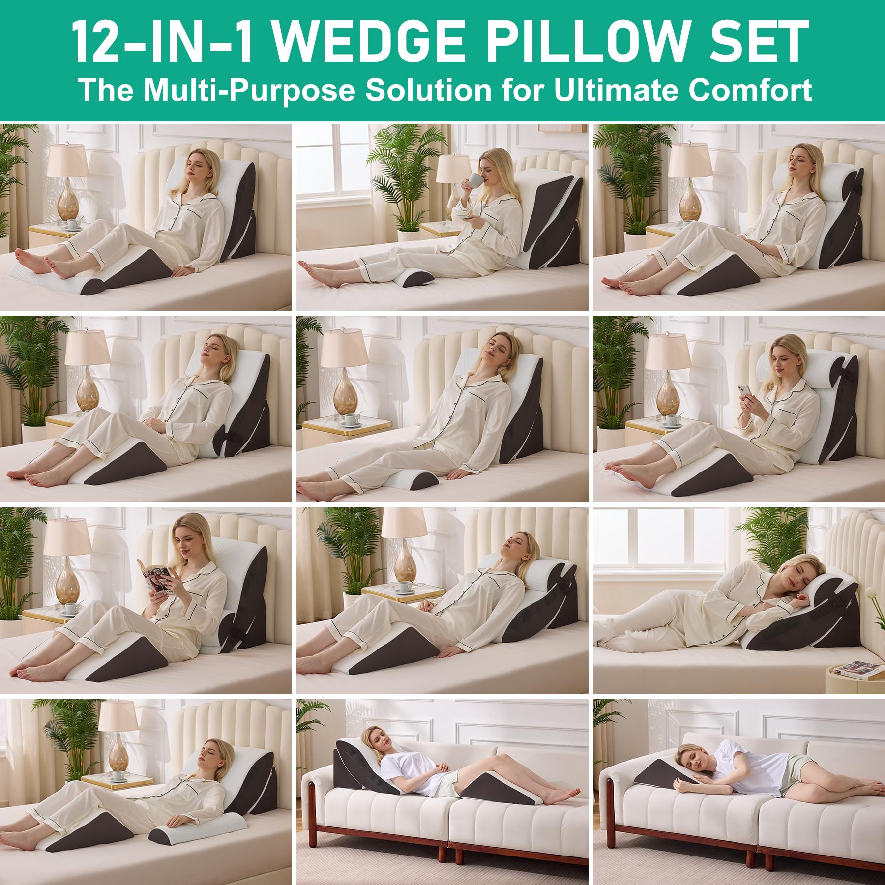 Wedge Pillow Set After Surgery Comfort GERD Relief

