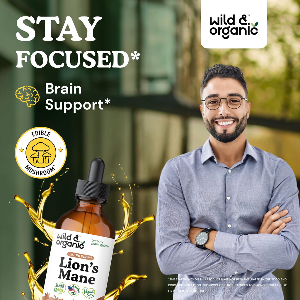 Lion's Mane Liquid Drops by Wild & Organic for Brain Support

