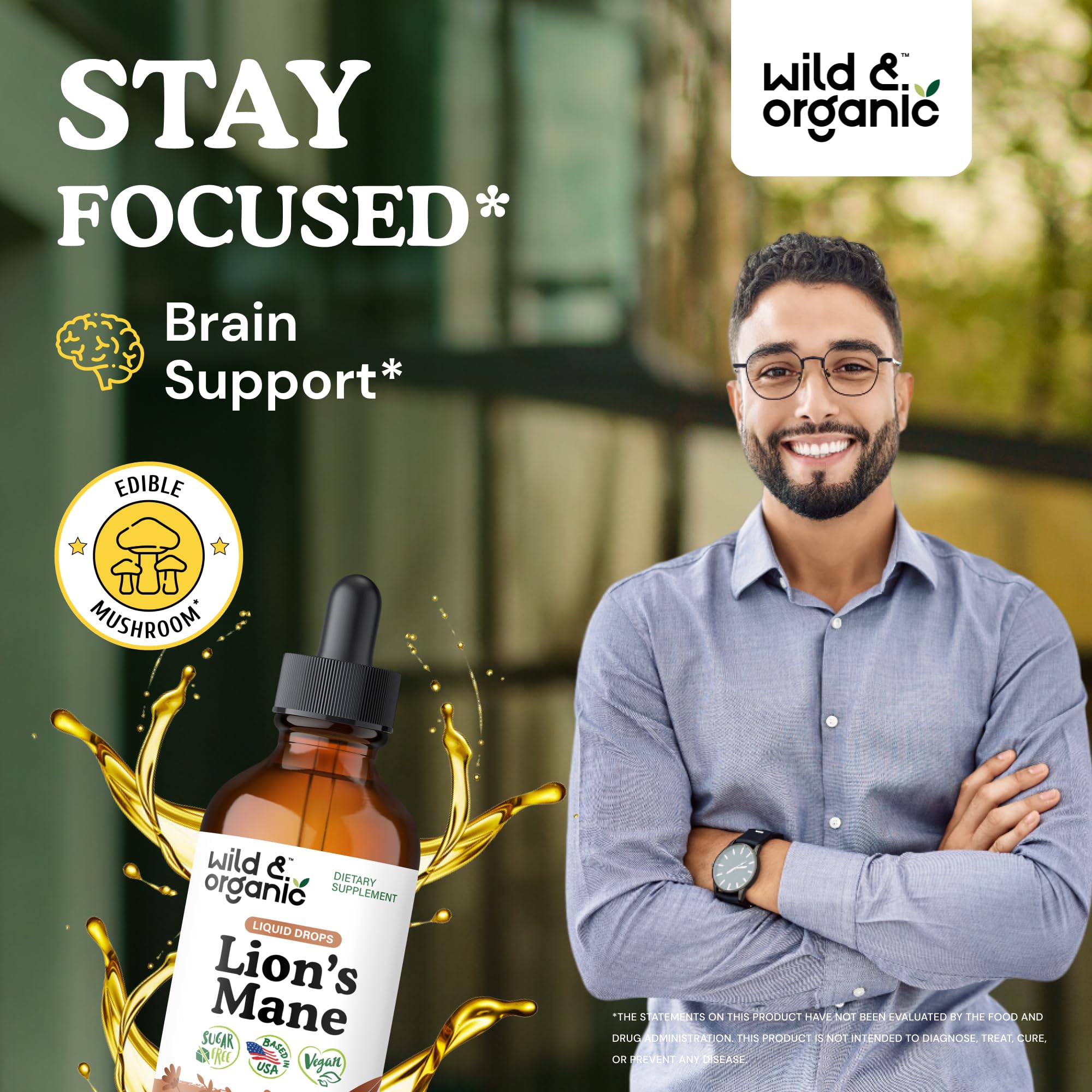 Lion's Mane Liquid Drops by Wild & Organic for Brain Support

