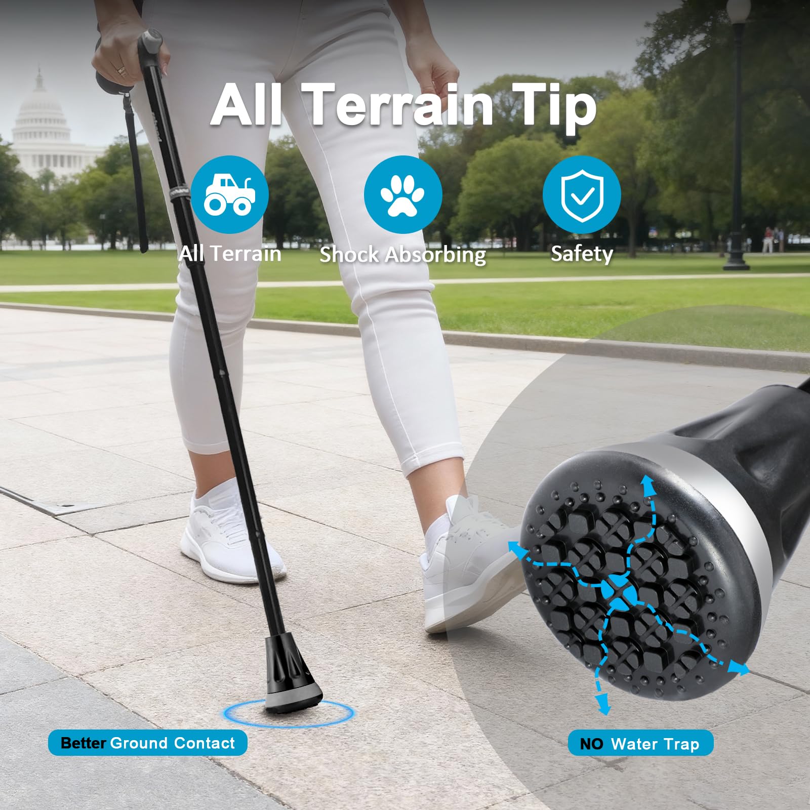 REHAND Folding Walking Cane with All-Terrain Base

