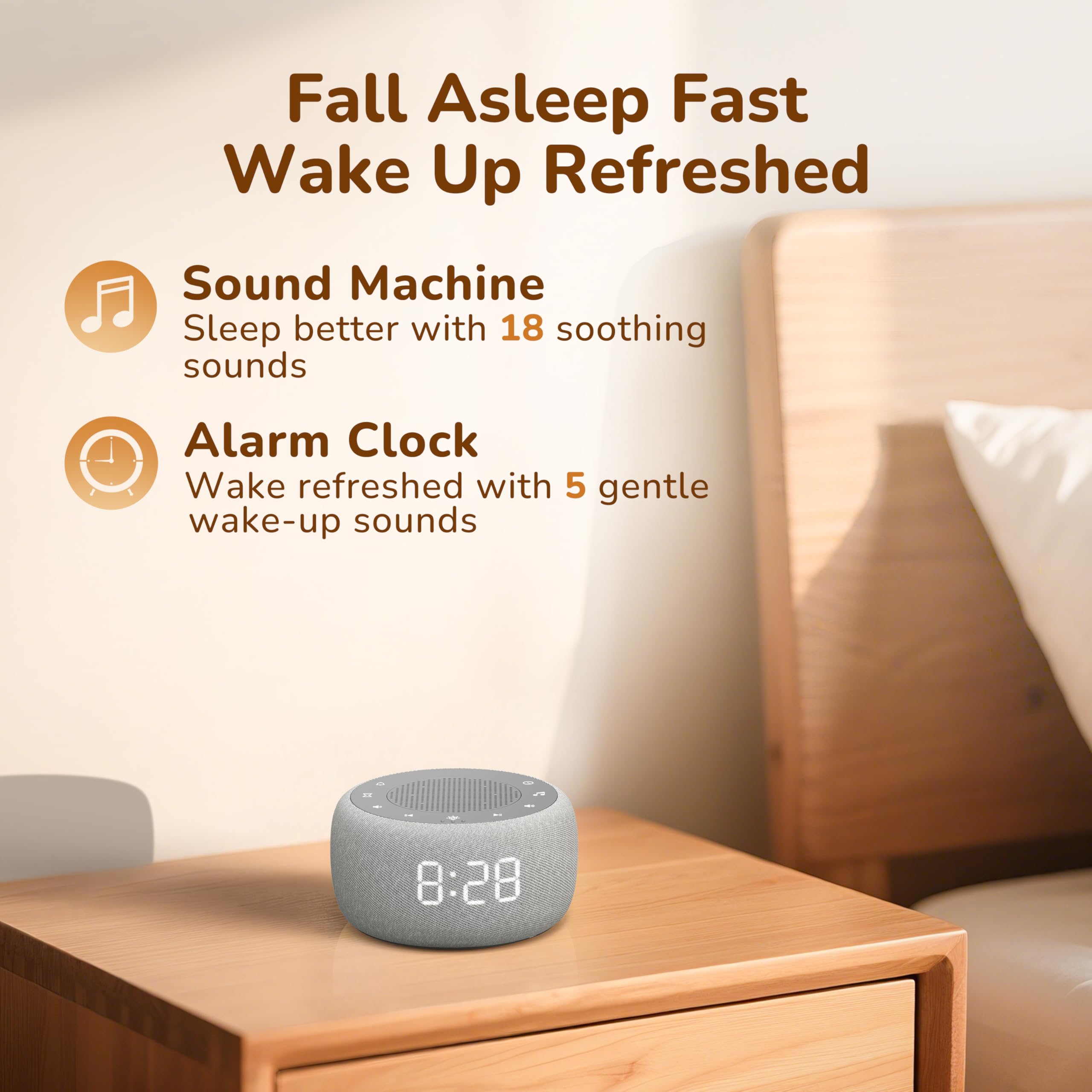 Buffbee Alarm Clock with Sound Machine - Gentle Wake

