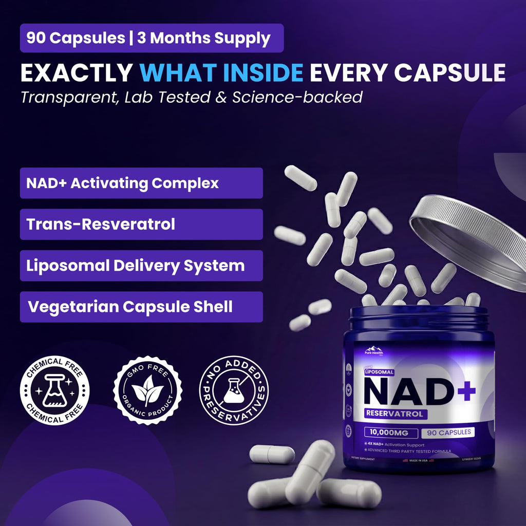 Pure Health NAD Resveratrol Liposomal Supplement | Energy

