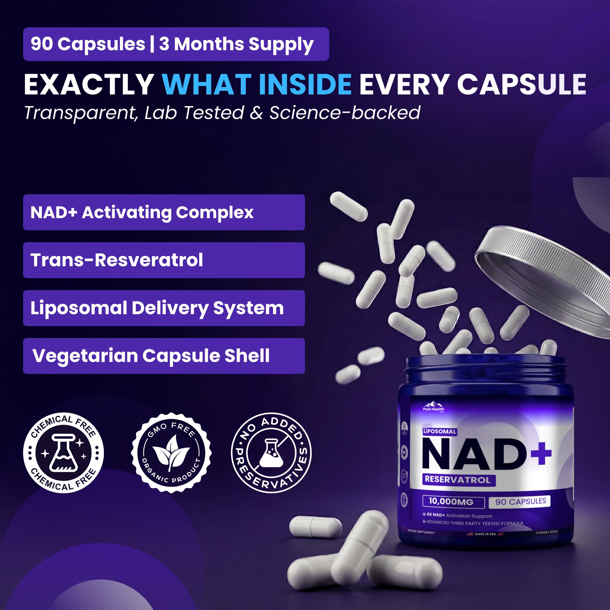 Pure Health NAD Resveratrol Liposomal Supplement | Energy

