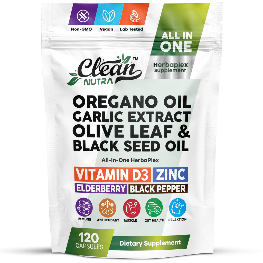 Clean Nutra Oregano Oil Immune Support Garlic Olive Leaf