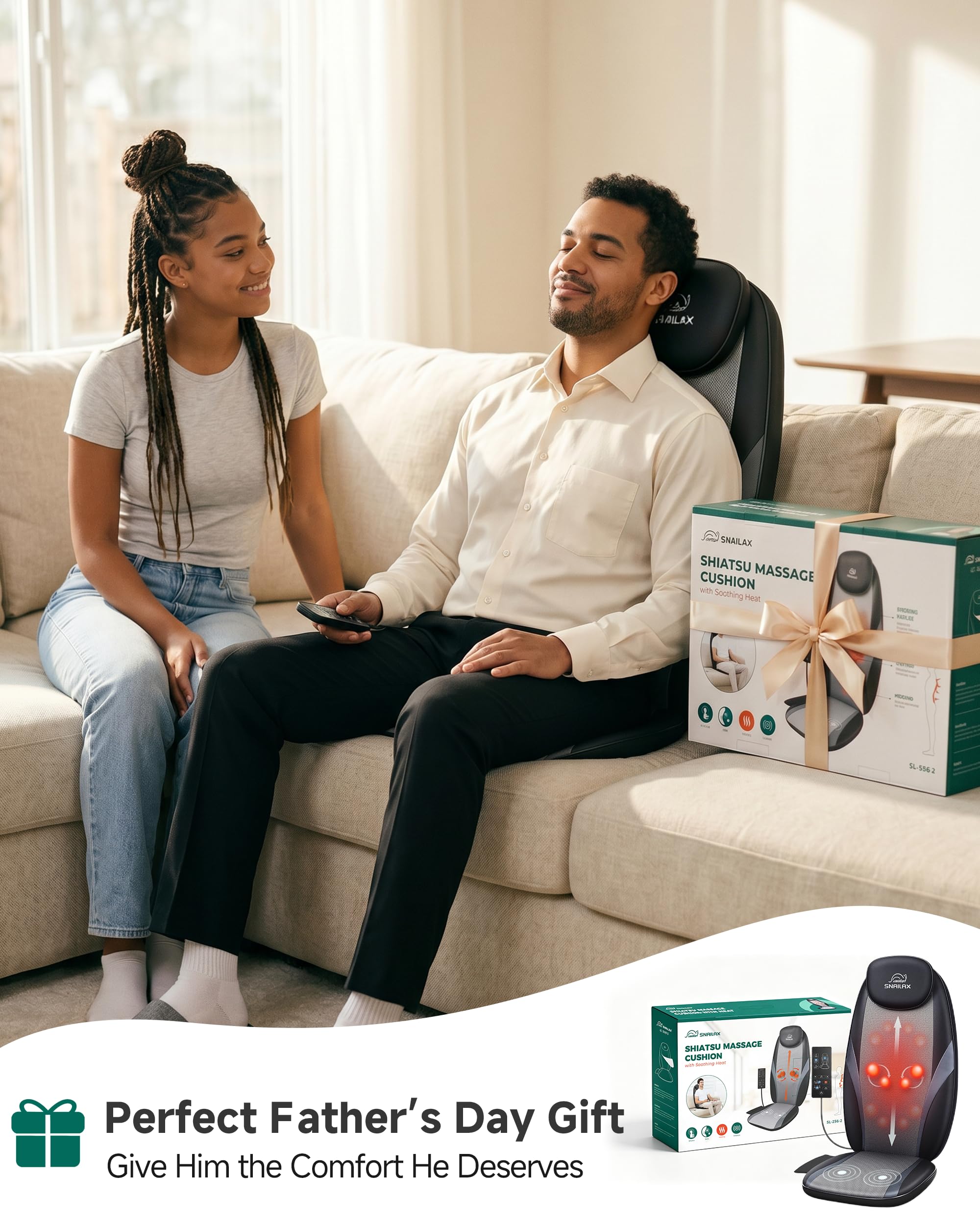 Snailax Shiatsu Back Massager with Heat for Chair Pad

