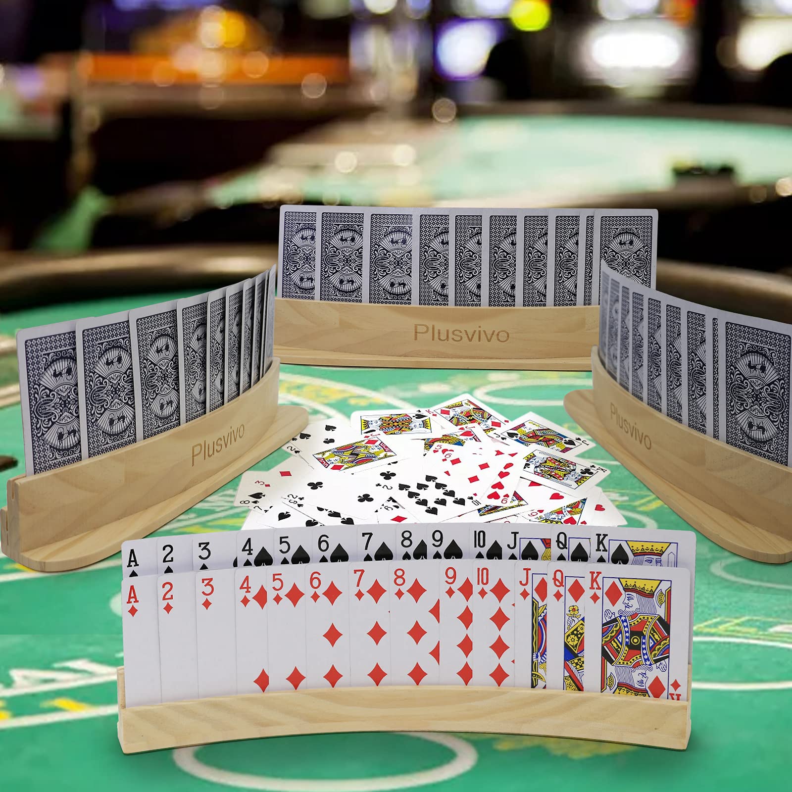 Plusvivo Solid Wood Curved Card Holders for Playing Cards

