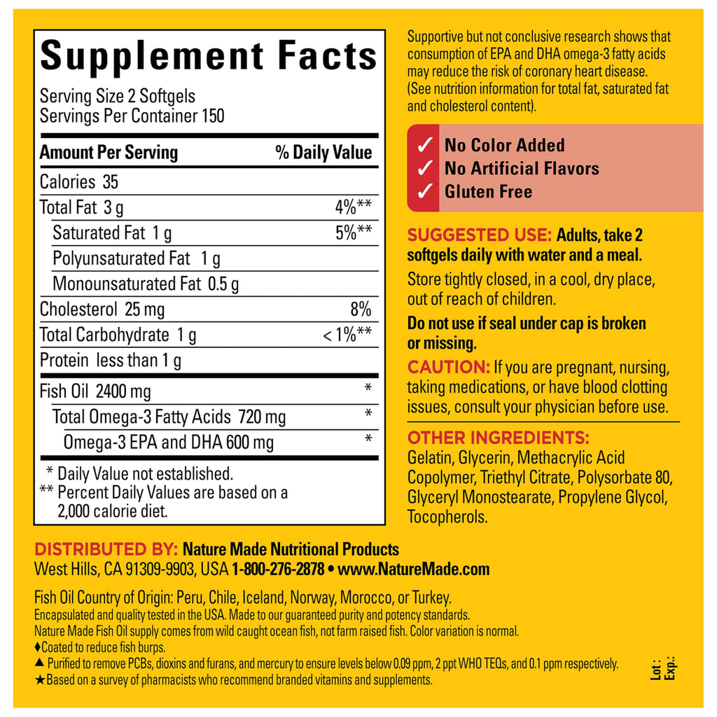 Nature Made Burp Less Fish Oil Omega-3 Softgels


