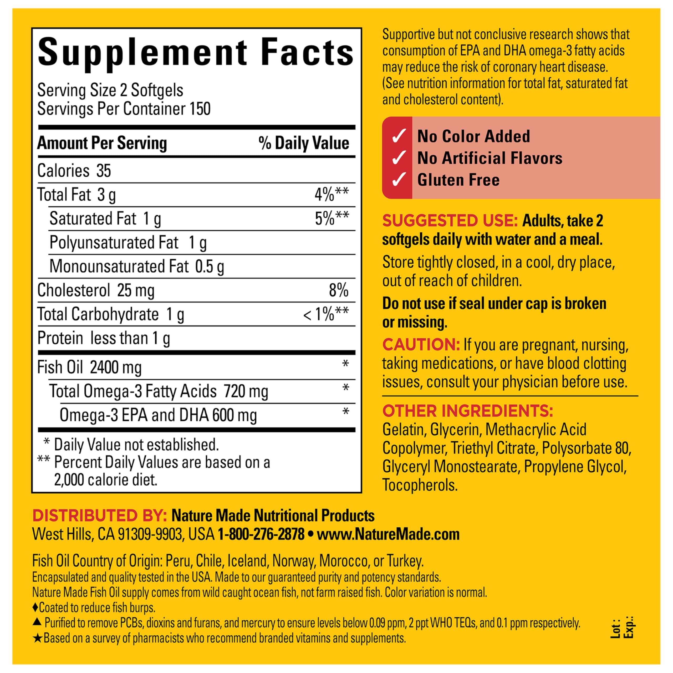 Nature Made Burp Less Fish Oil Omega-3 Softgels

