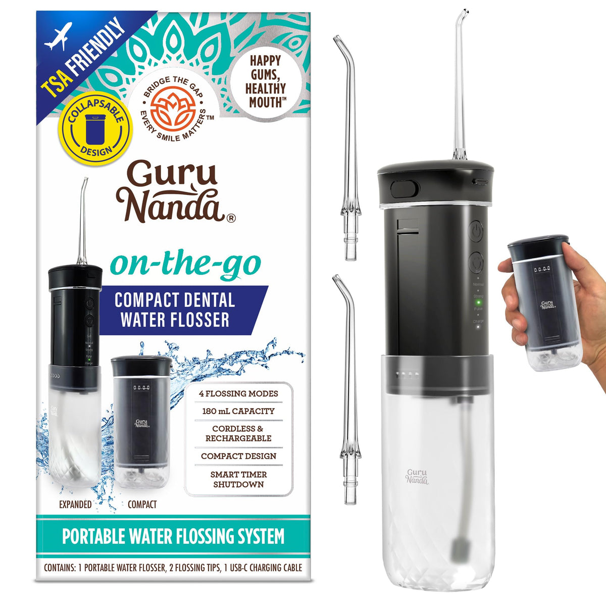 GuruNanda Mini Travel Water Flosser – Cordless Portable Oral Irrigator