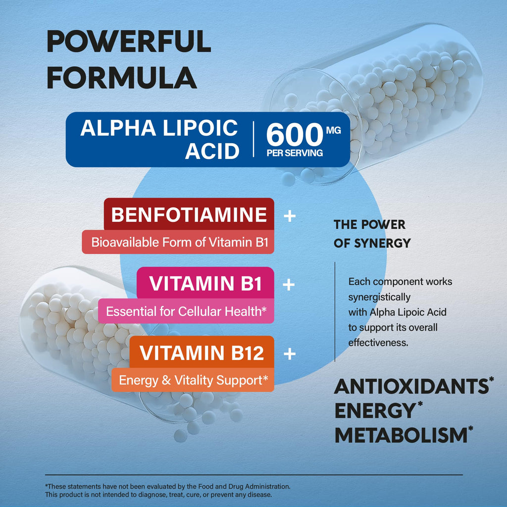 Alpha Lipoic Acid 600 mg Supplement for Nerve Energy - Vegan

