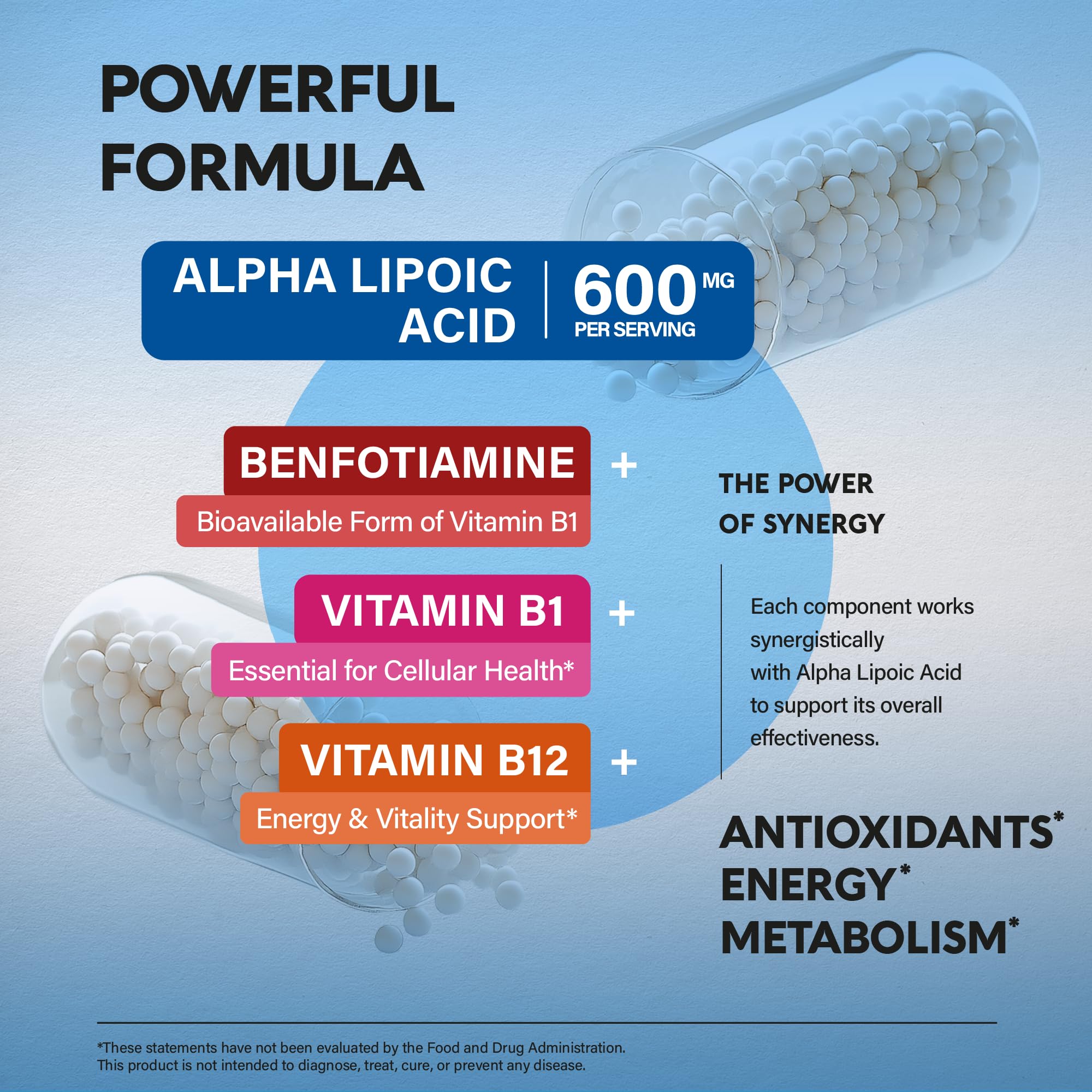 Alpha Lipoic Acid 600 mg Supplement for Nerve Energy - Vegan

