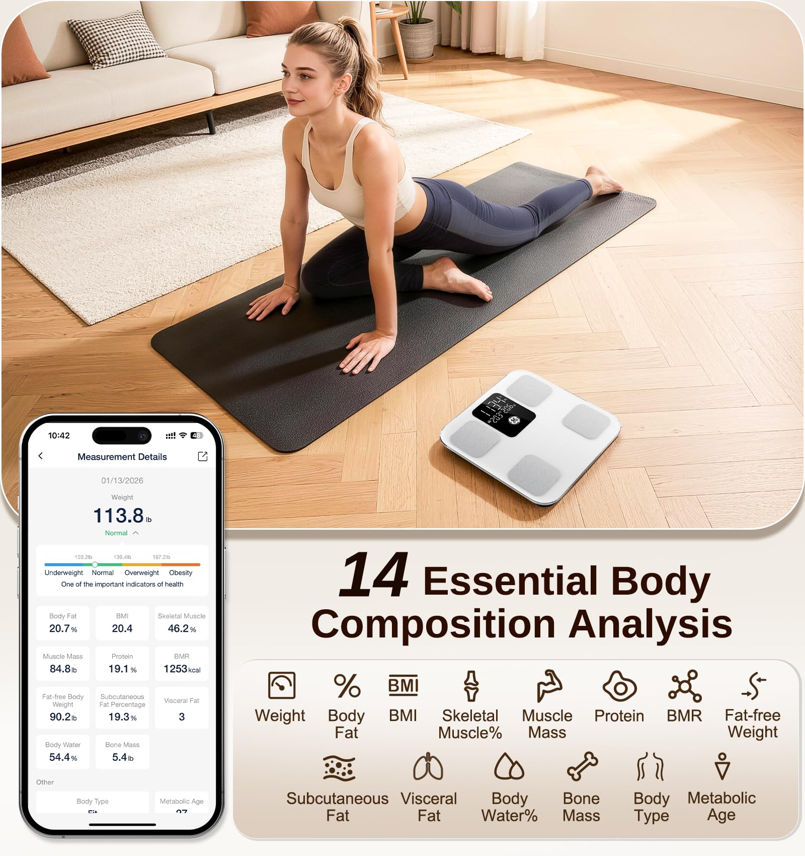 GE Smart Scale with 14 Metrics – Bluetooth Bathroom Scale

