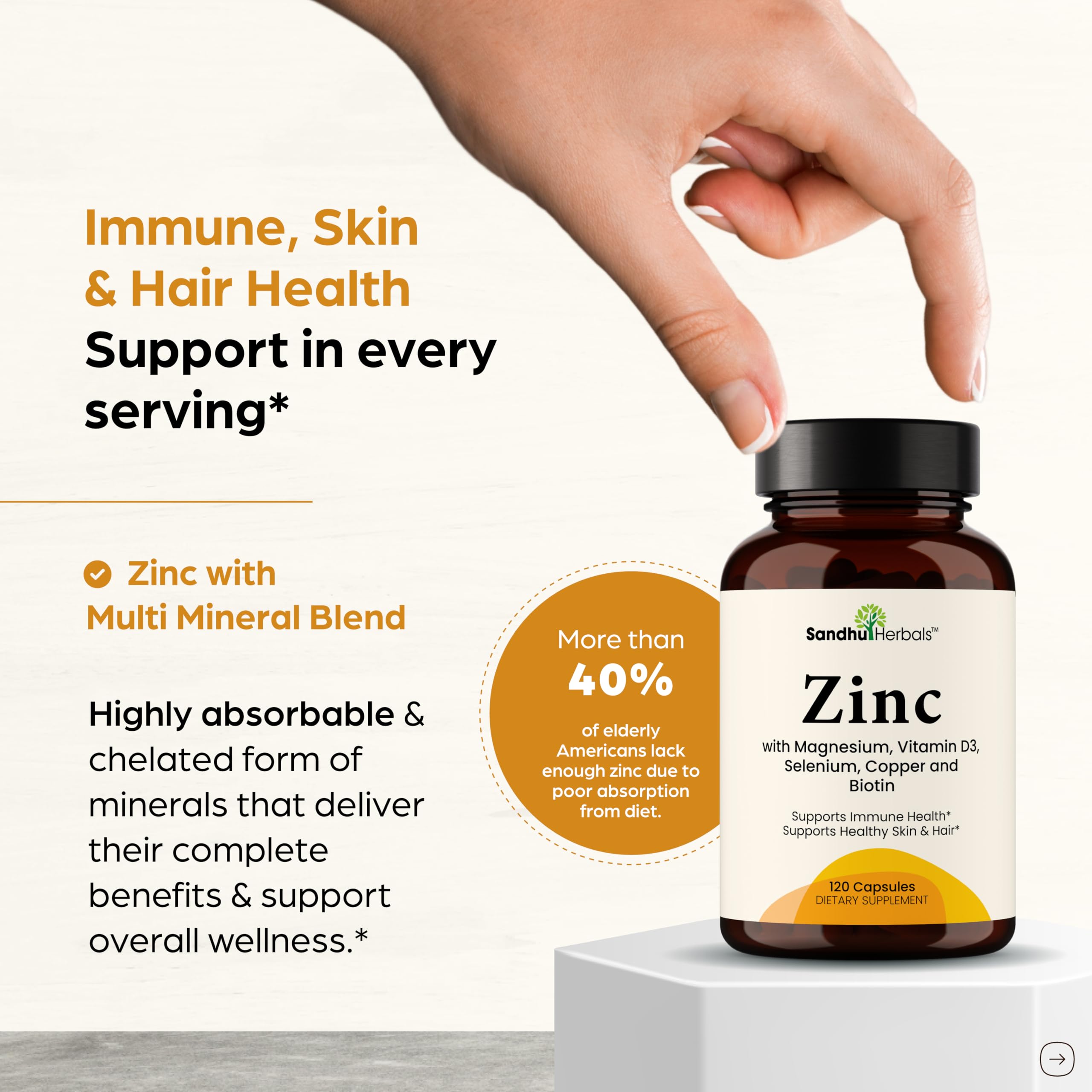 SandhuHerbals Chelated Zinc Complex | Immune Support


