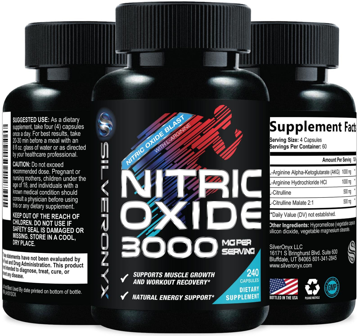 SilverOnyx Nitric Oxide Booster Extra Strength Pre Workout for Men & Women