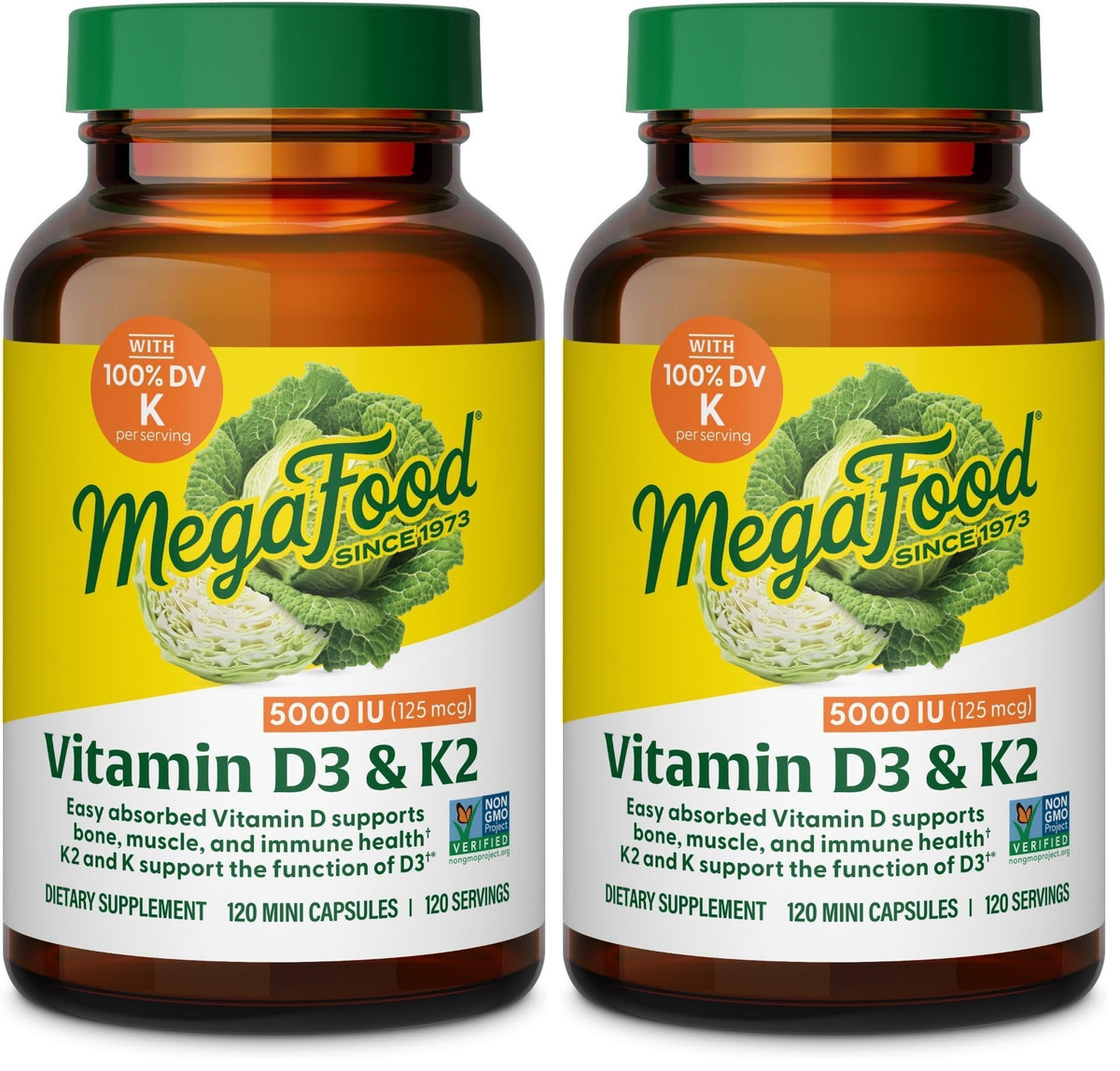MegaFood Vitamin D3 5000 IU with K2 – Vegetarian D3 Supplement for Bones & Immune Health